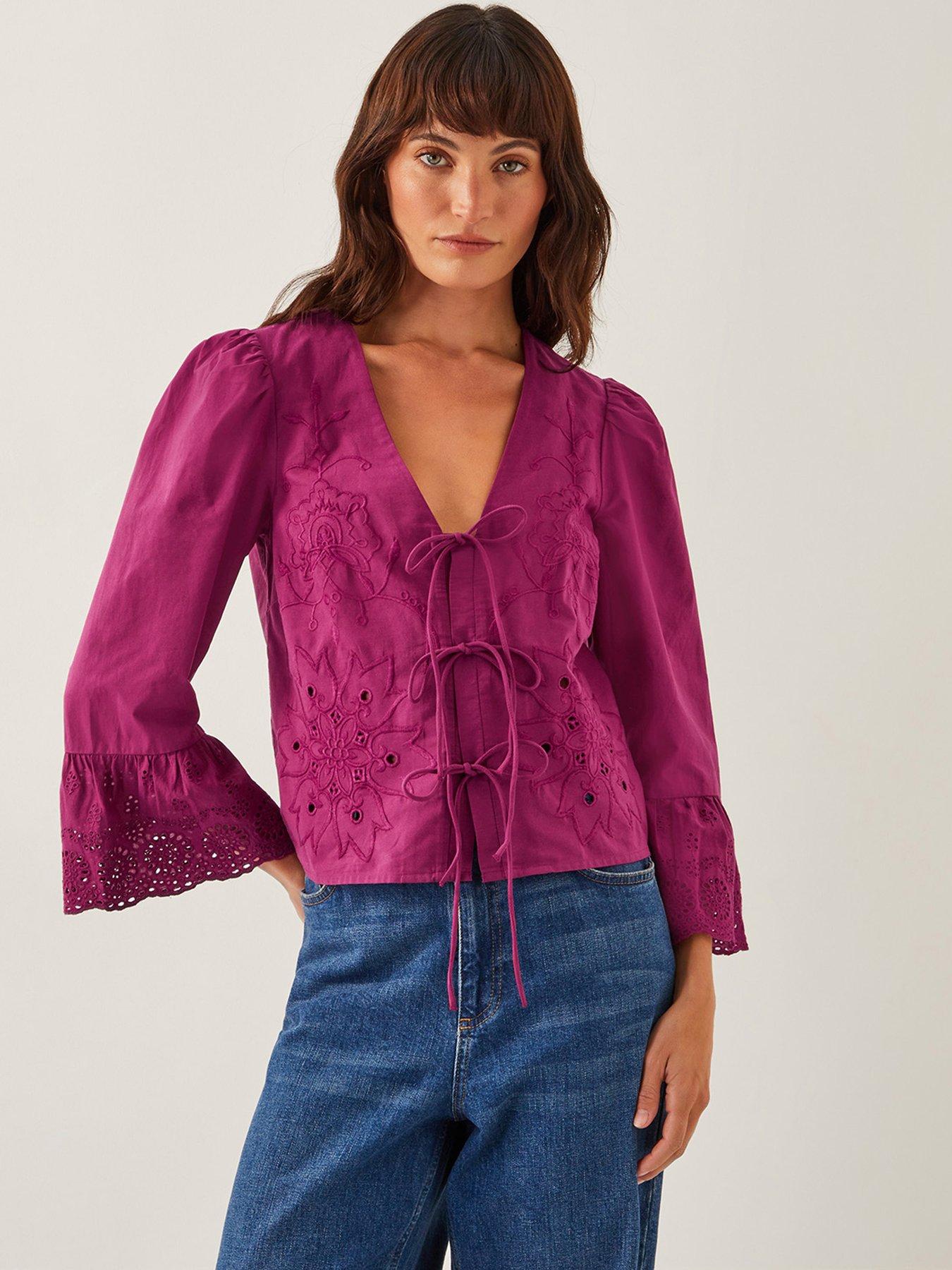 Image of Monsoon Saoirse Broderie Tie Top - Red