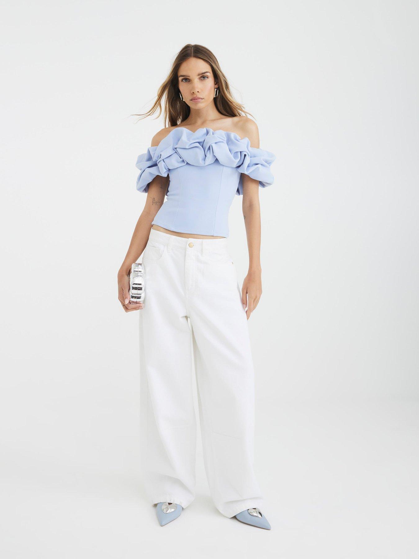 river-island-short-sleeve-ruffle-bardot-top-bluestillFront