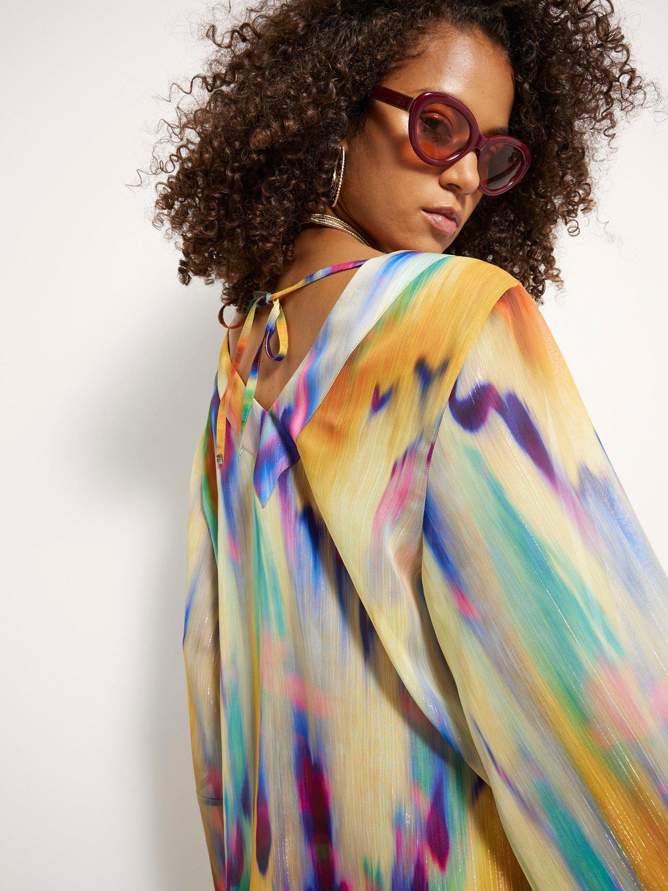 Image 2 of 4 of River Island Printed Long Sleeve Plunge Tunic - Yellow