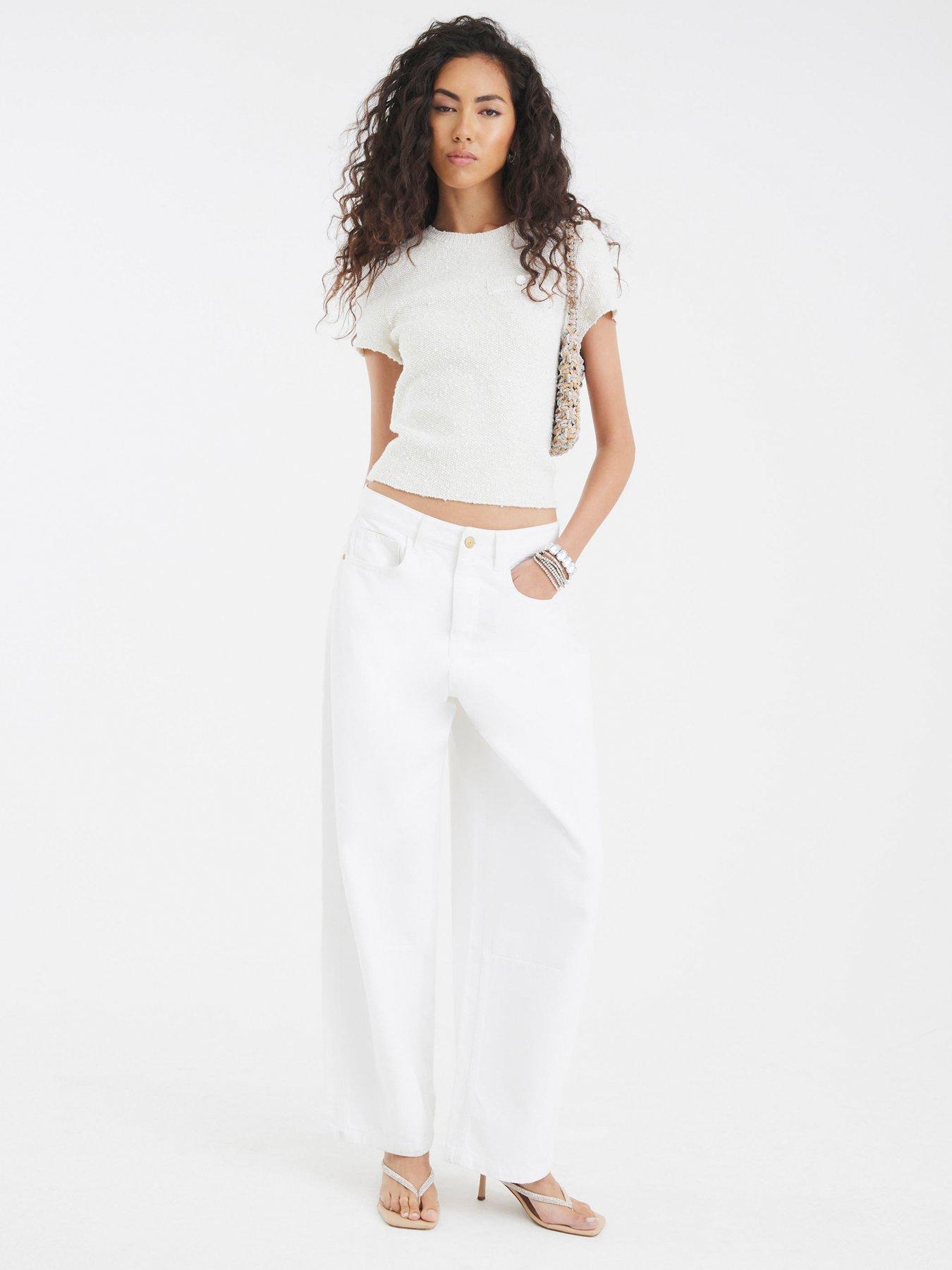 Image 3 of 4 of River Island Short Sleeve Boucle Tee - White