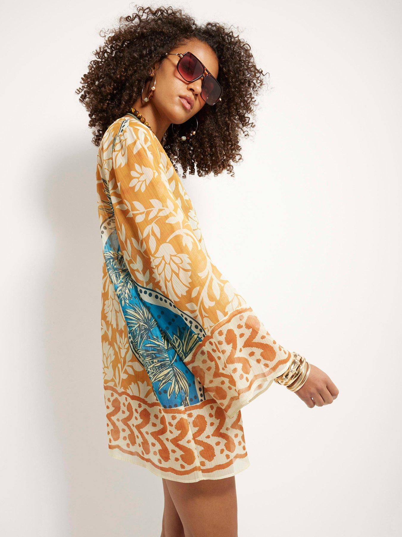 river-island-printed-long-sleeve-plunge-tunic-yellow