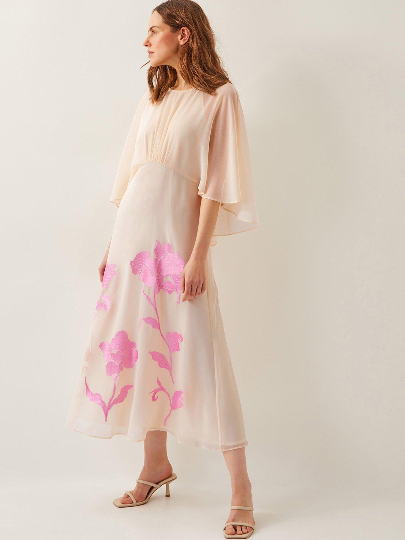 undefined Natalie Embroidered Cape Midi Dress - Cream