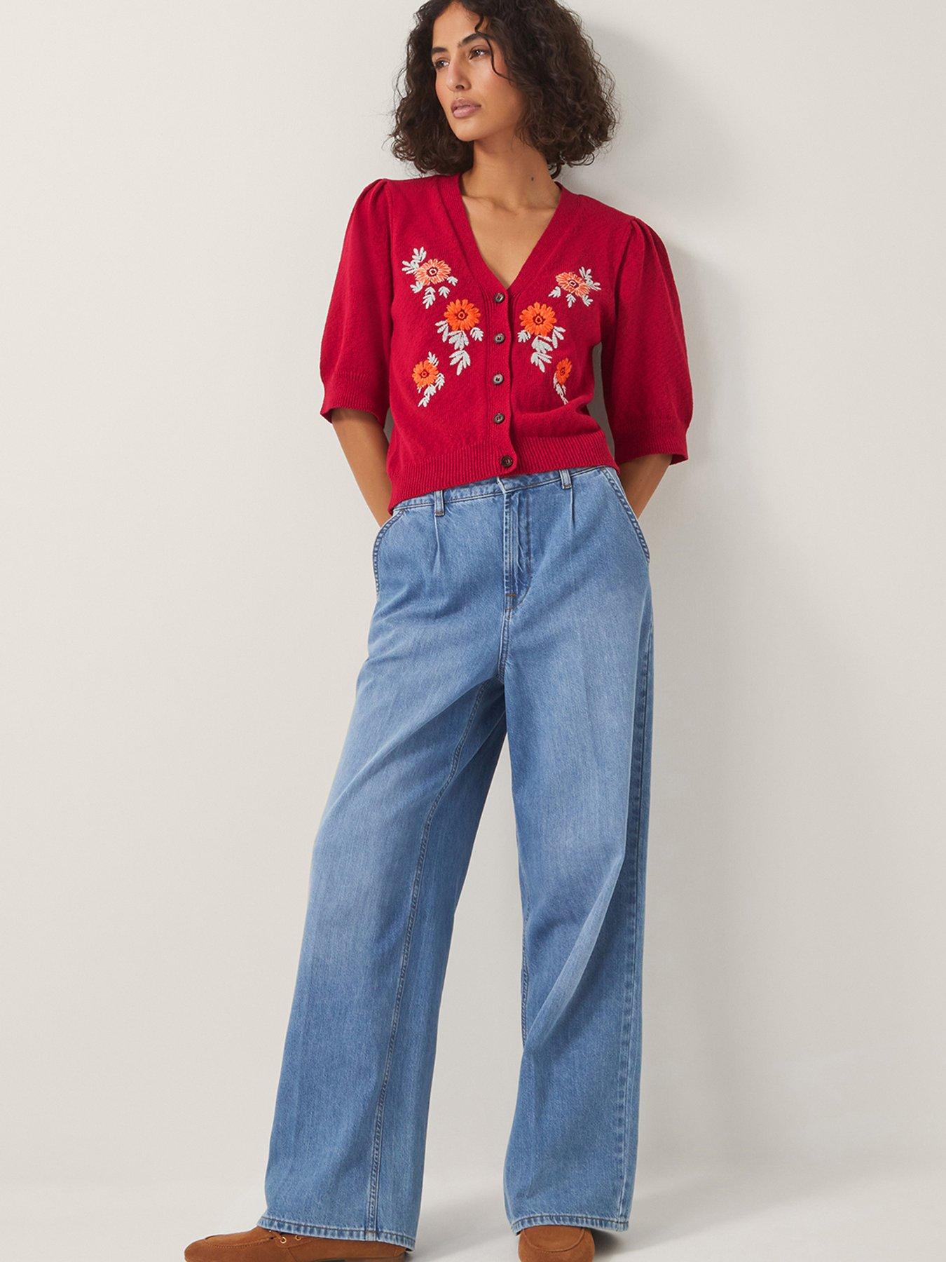 Image 4 of 5 of Monsoon Ellen Embroidered Cardigan - Red