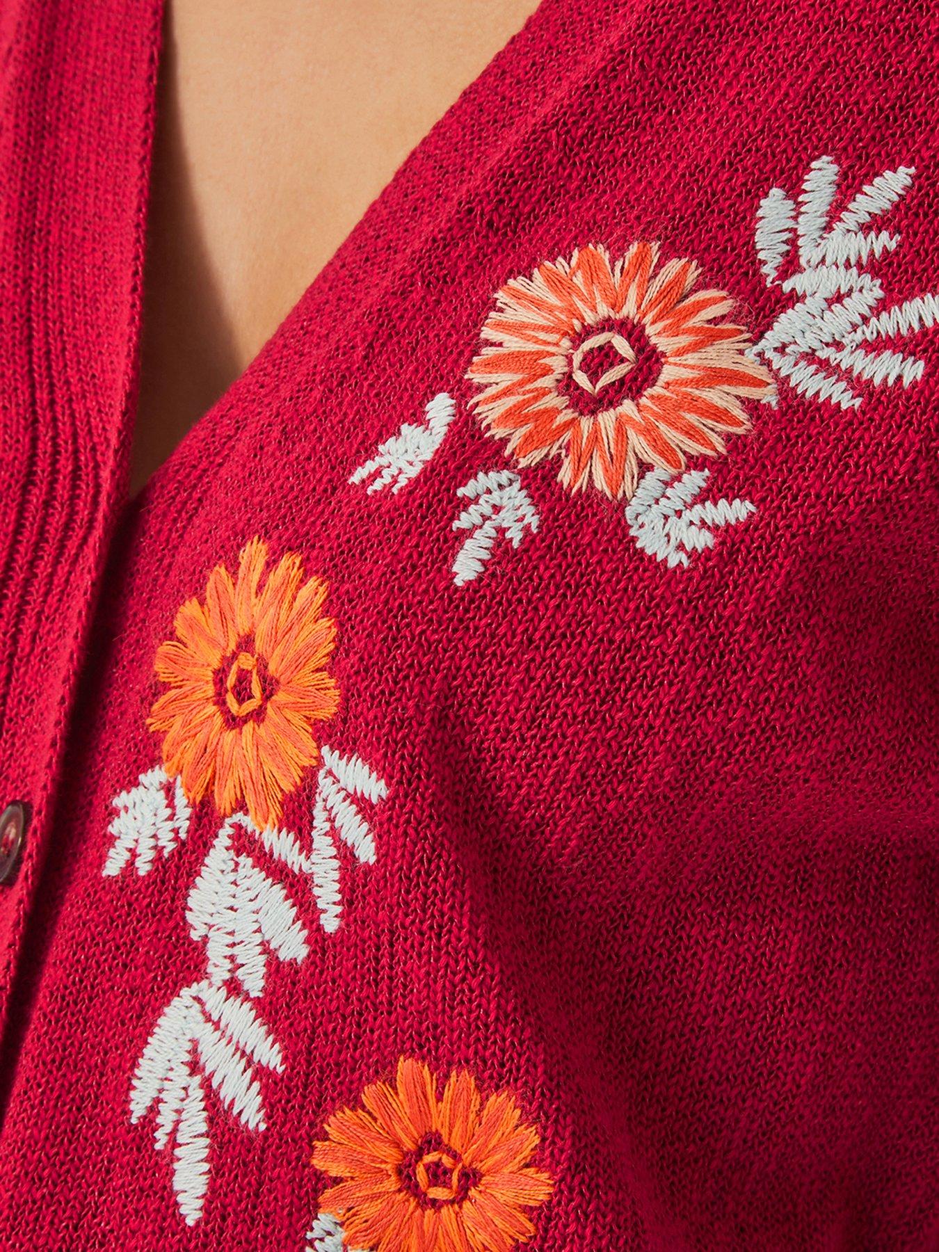 Image 5 of 5 of Monsoon Ellen Embroidered Cardigan - Red