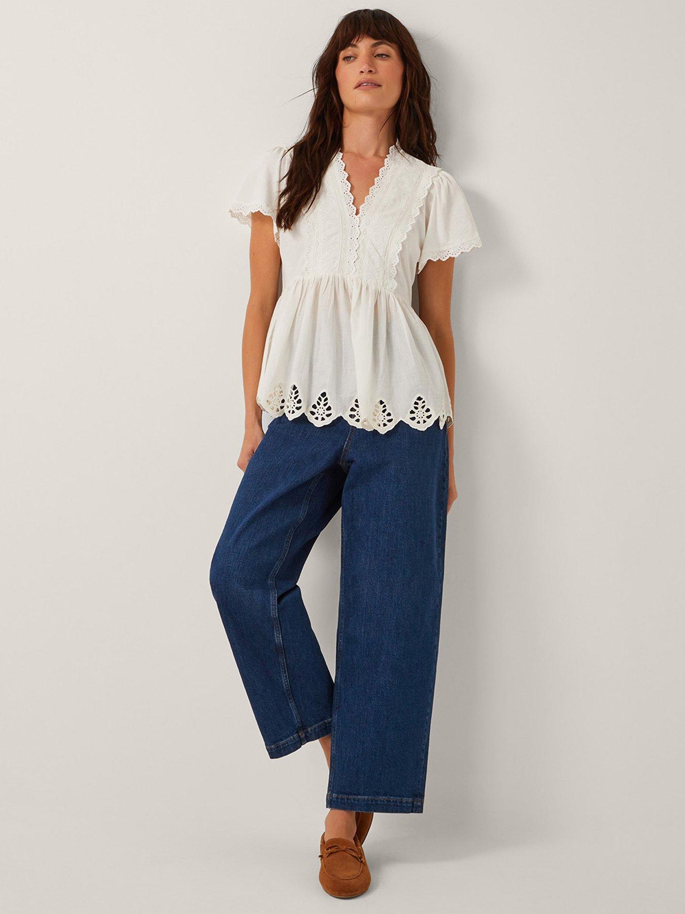 Image 1 of 5 of Monsoon Dee Detail Jersey Top - Cream