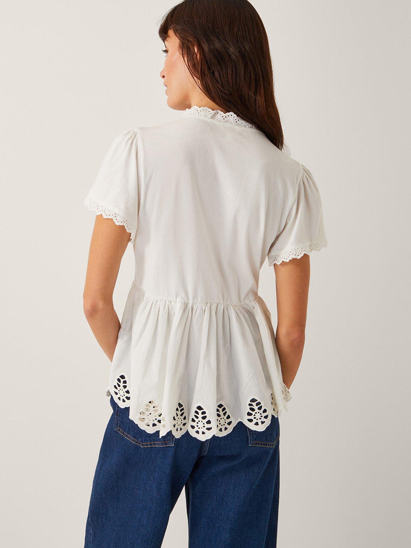 Image 2 of 5 of Monsoon Dee Detail Jersey Top - Cream