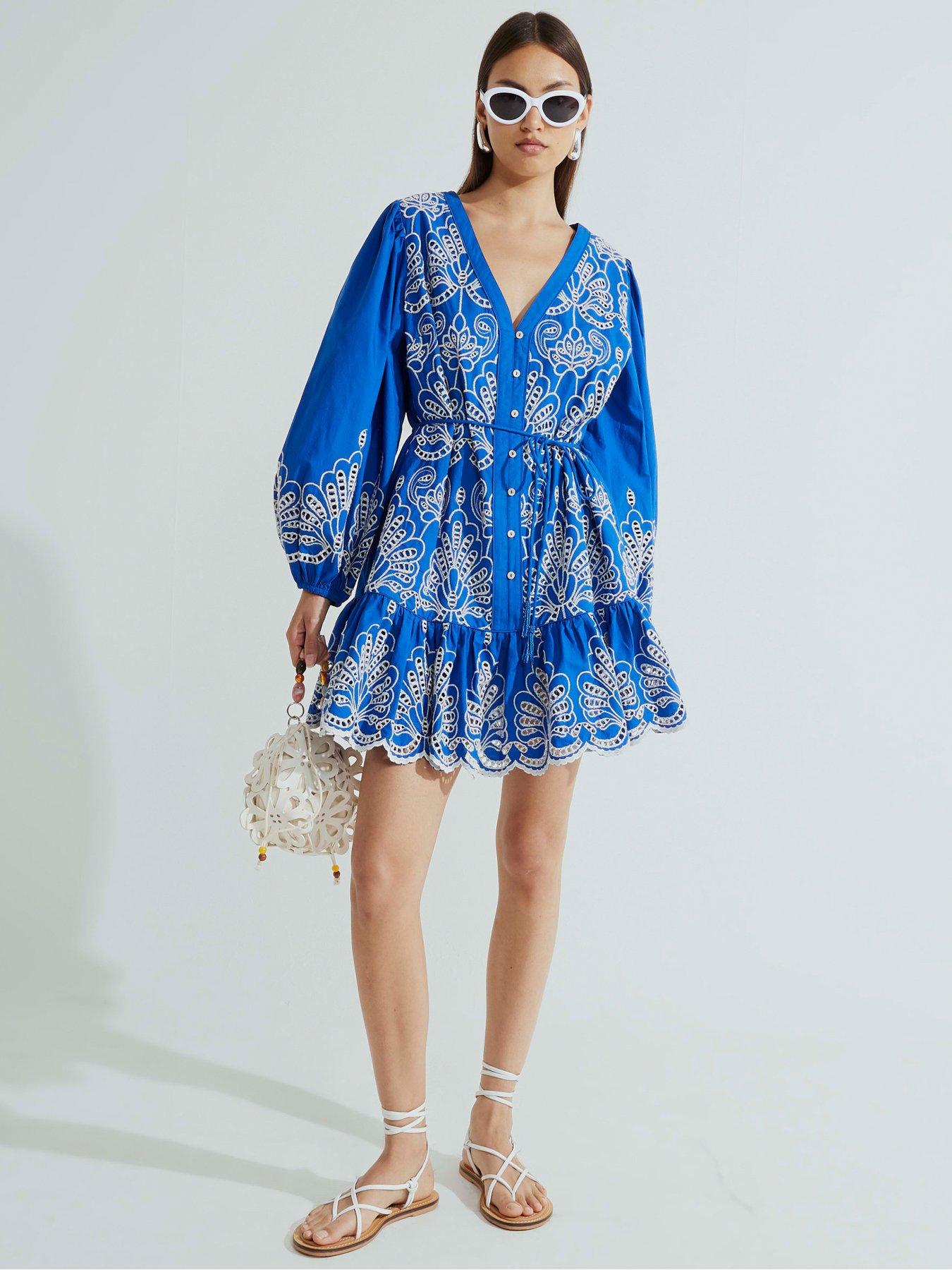 Image of River Island Long Sleeve Poplin Shirt Dress - Blue