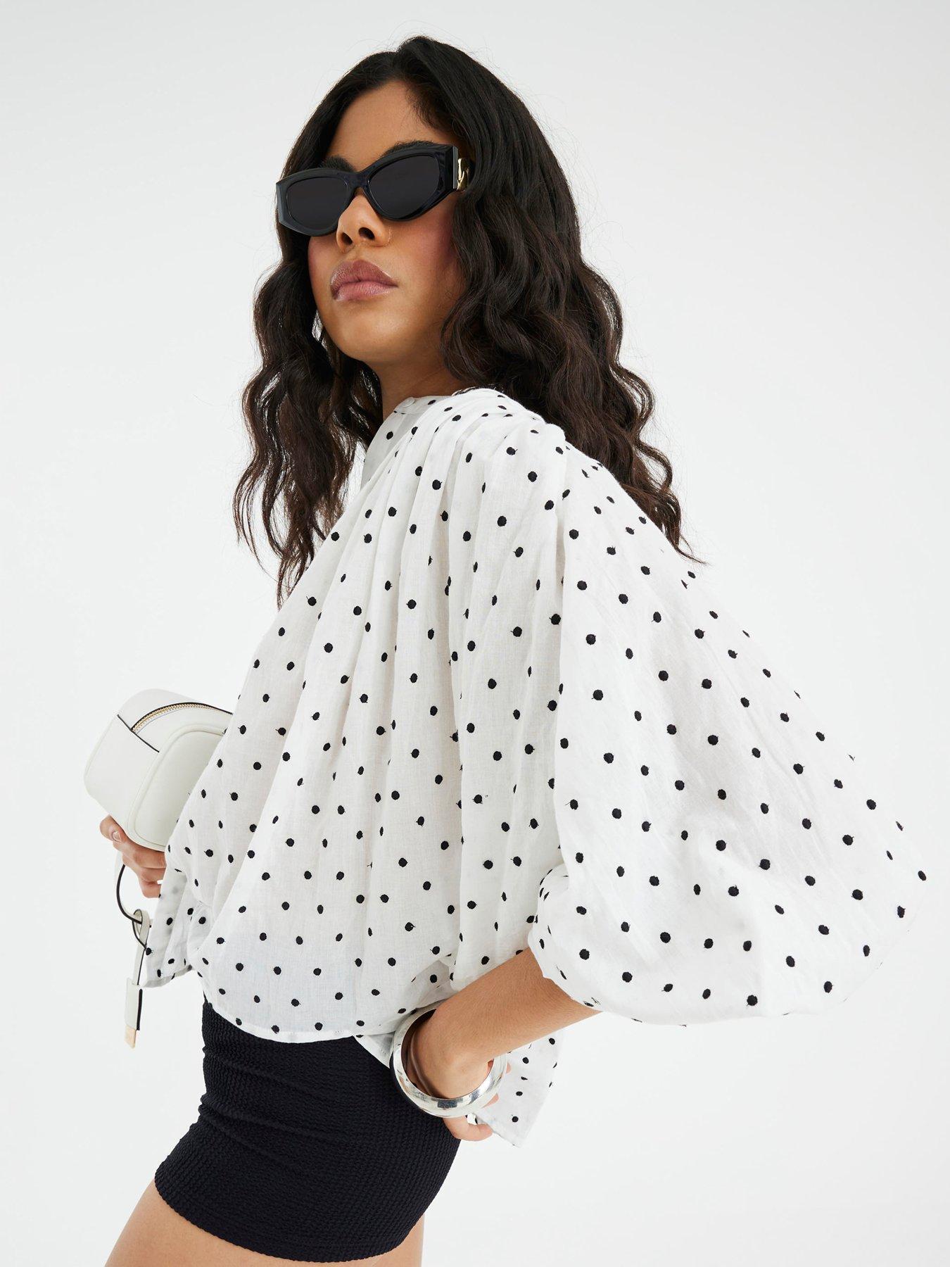 River Island Long Sleeve Full Circle Spot Blouse - White