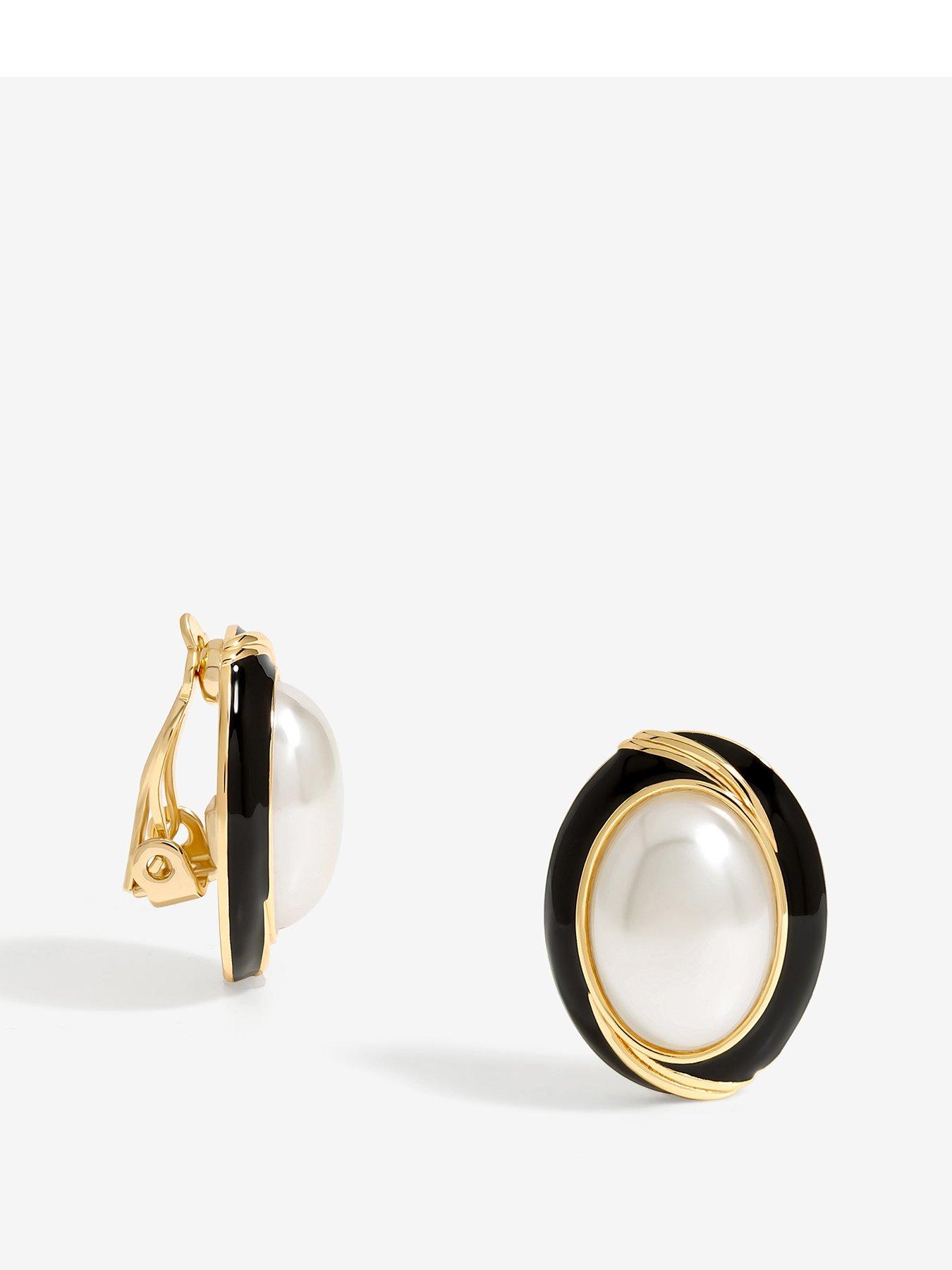 undefined Jon Richard Pearl And Jet Enamel Pearl Clip Earrings