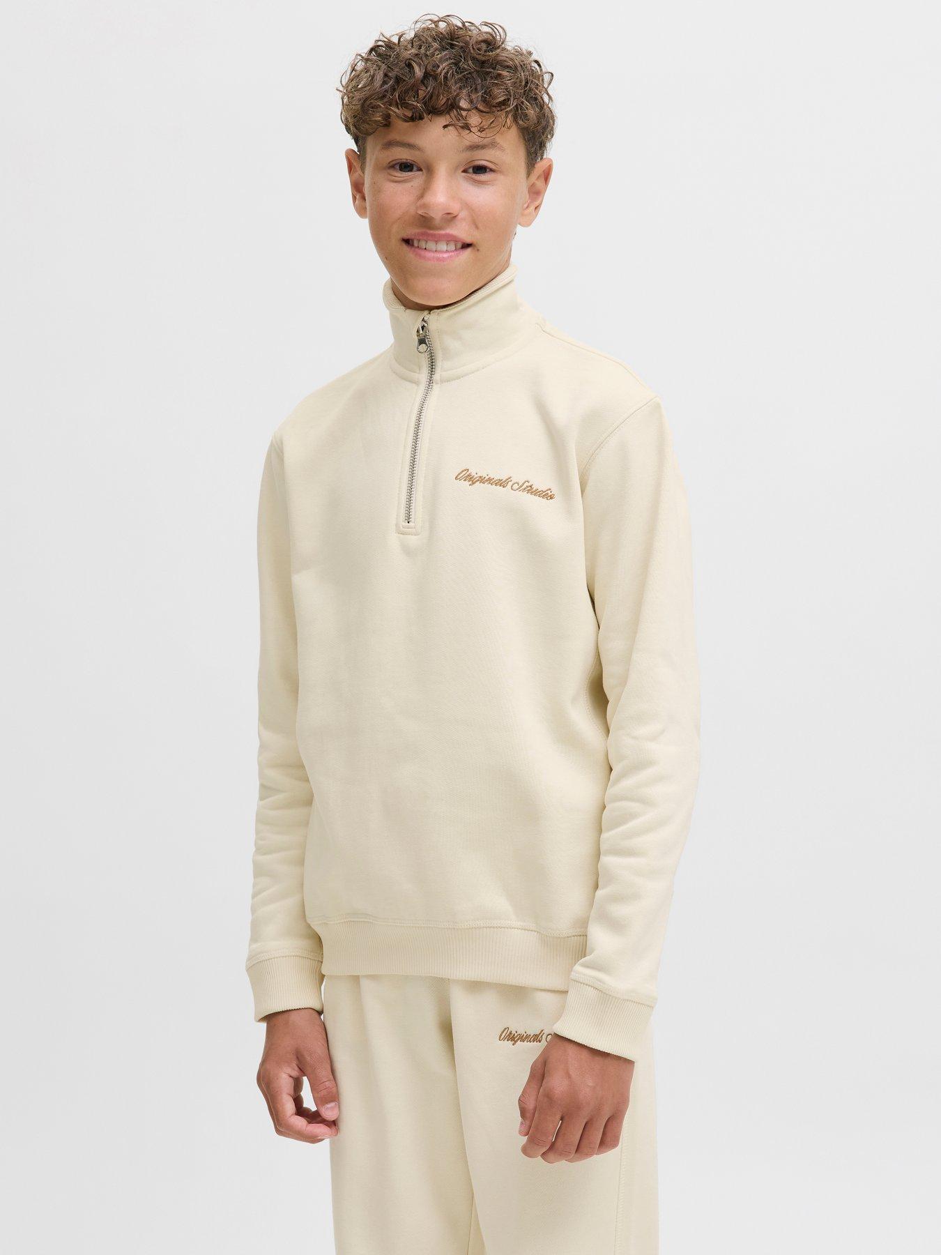 Jack & Jones Junior Boys Embroidered Half Zip Sweatshirt - Light Cream