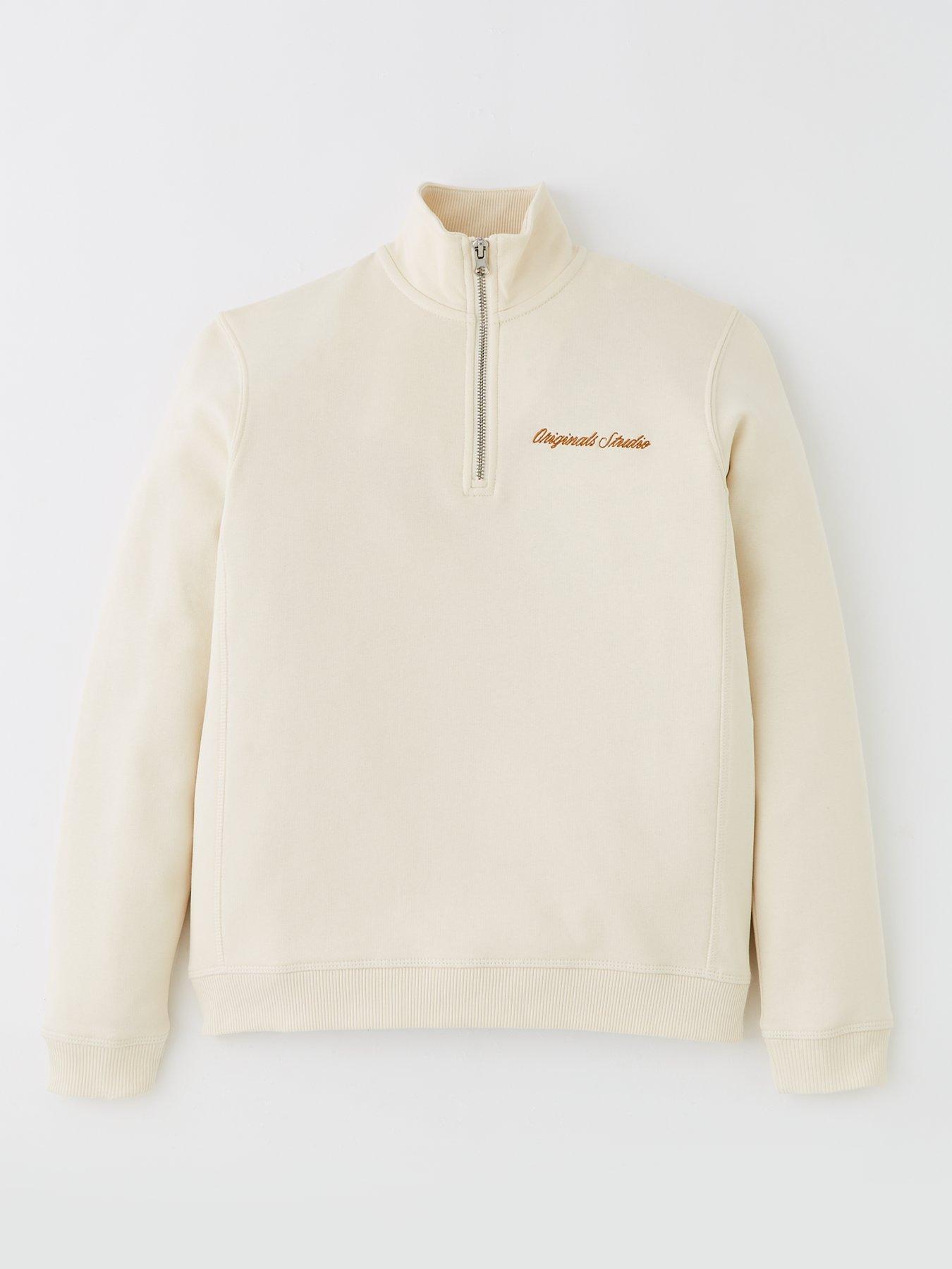 Image 2 of 7 of Jack & Jones Junior Boys Embroidered Half Zip Sweatshirt - Light Cream