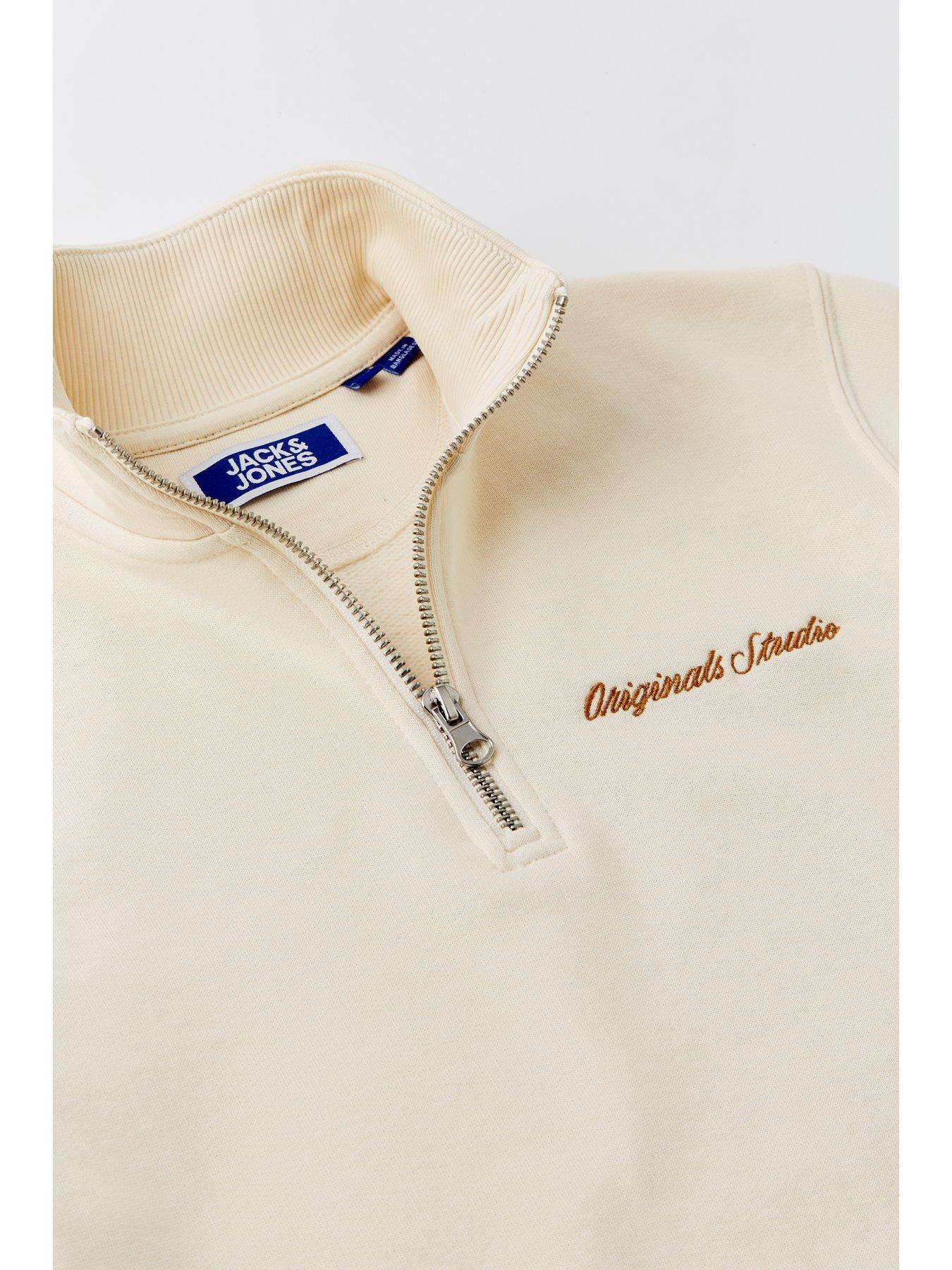 Image 4 of 7 of Jack & Jones Junior Boys Embroidered Half Zip Sweatshirt - Light Cream