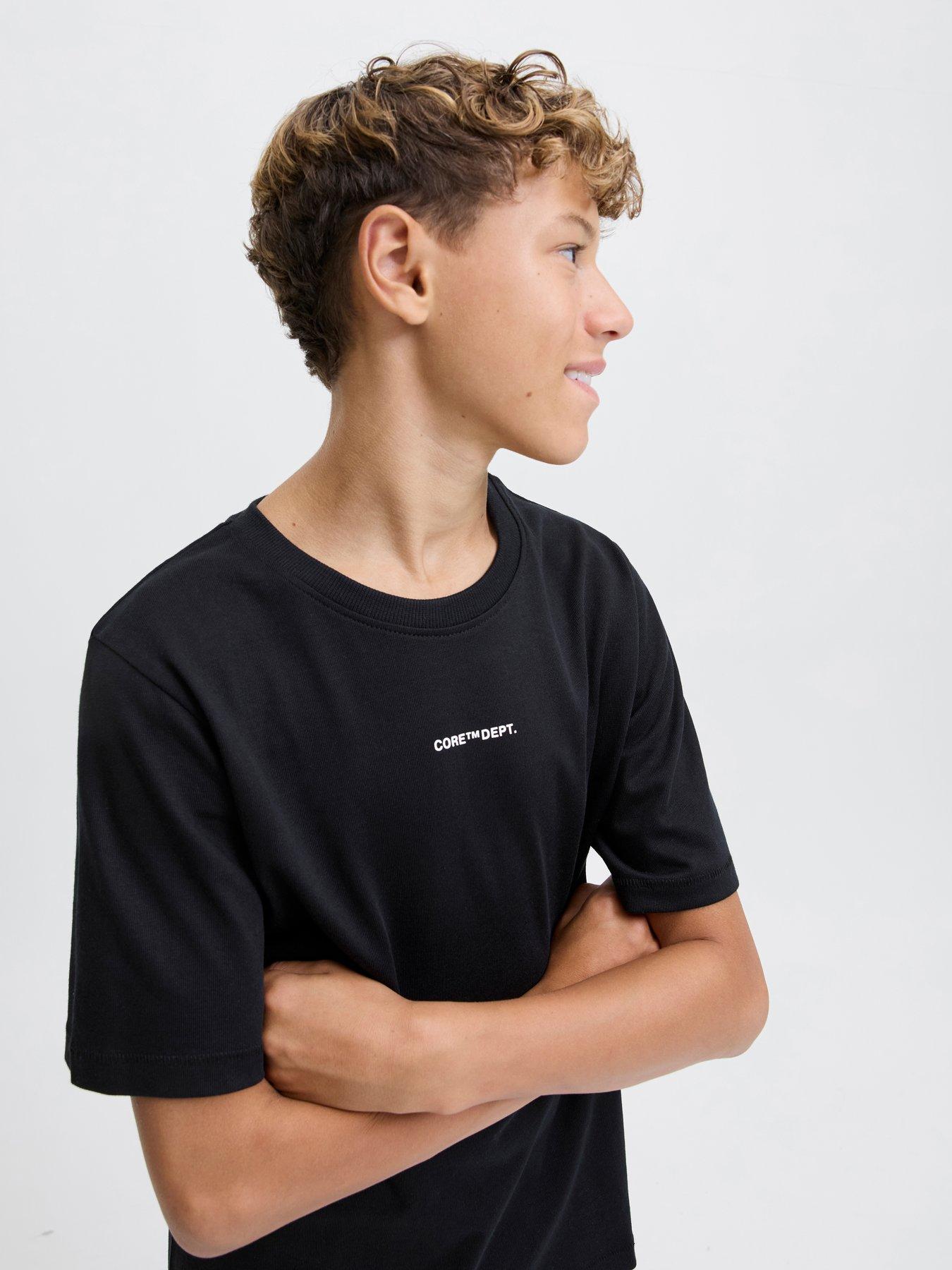 jack-jones-junior-boys-cover-script-short-sleeve-t-shirt-blackfront