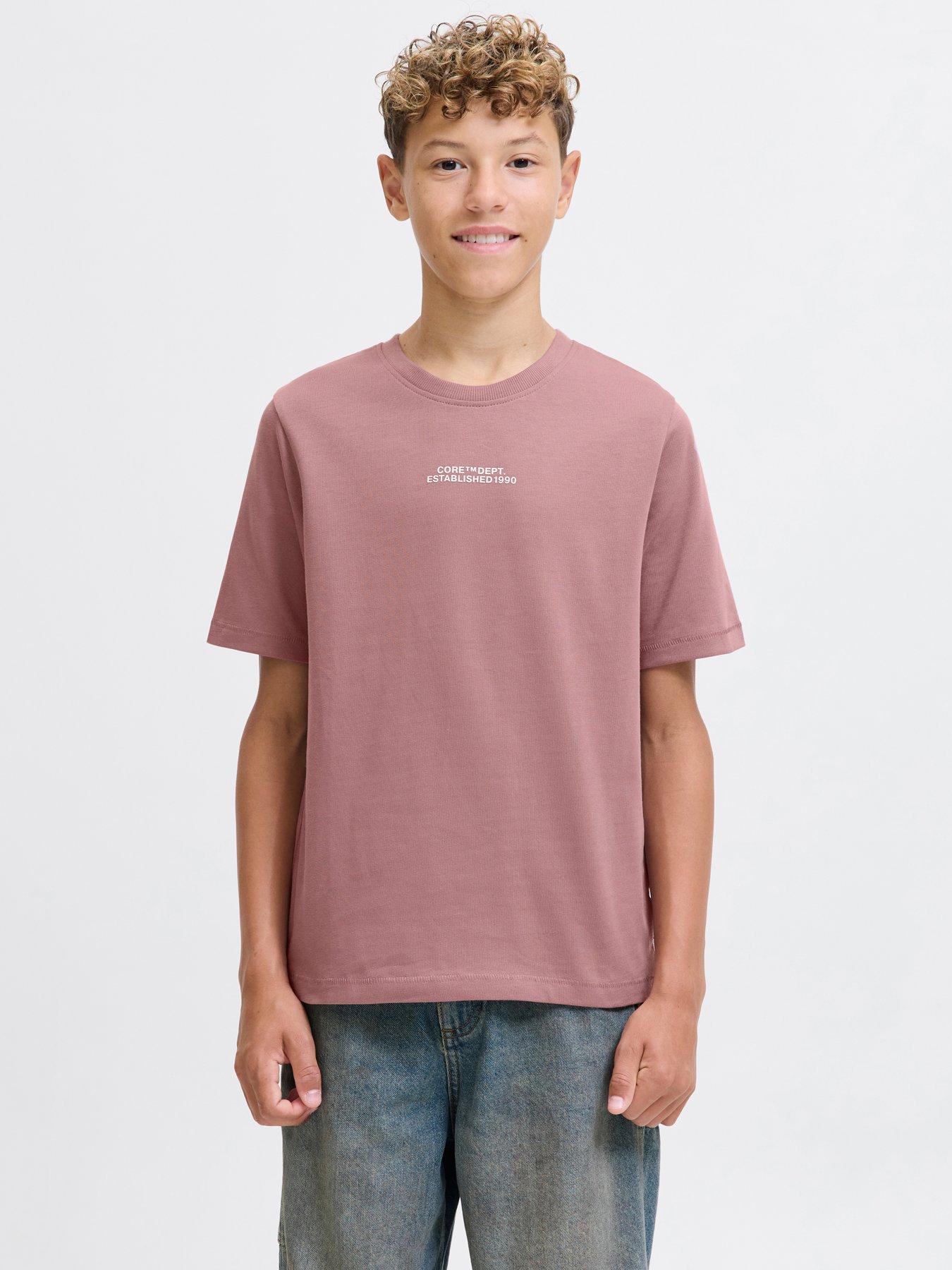Jack & Jones Junior Boys Cover Script Short Sleeve T-Shirt - Dark Pink