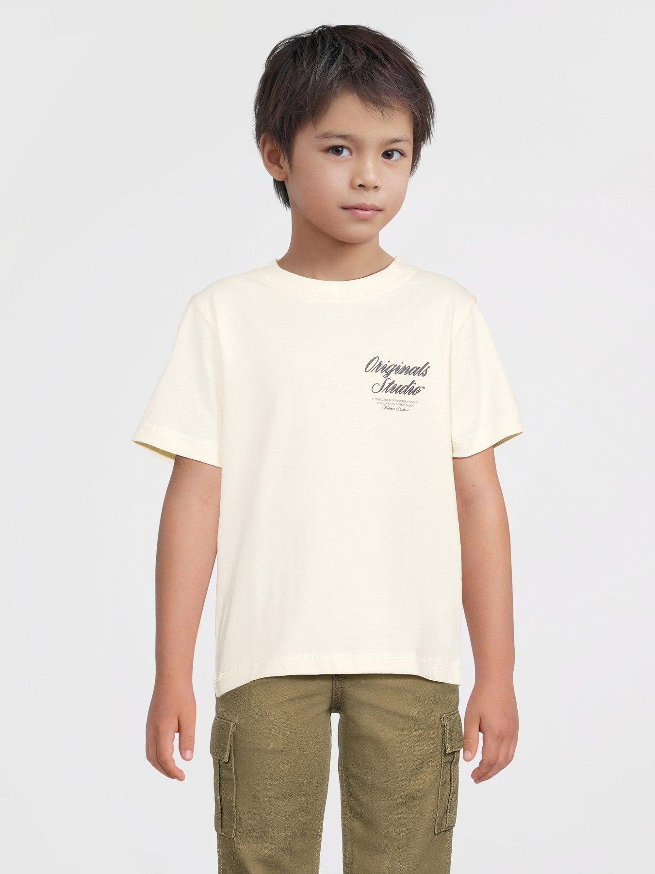 Jack & Jones Mini Younger Boys Typo Print Short Sleeve T-shirt - Light Cream