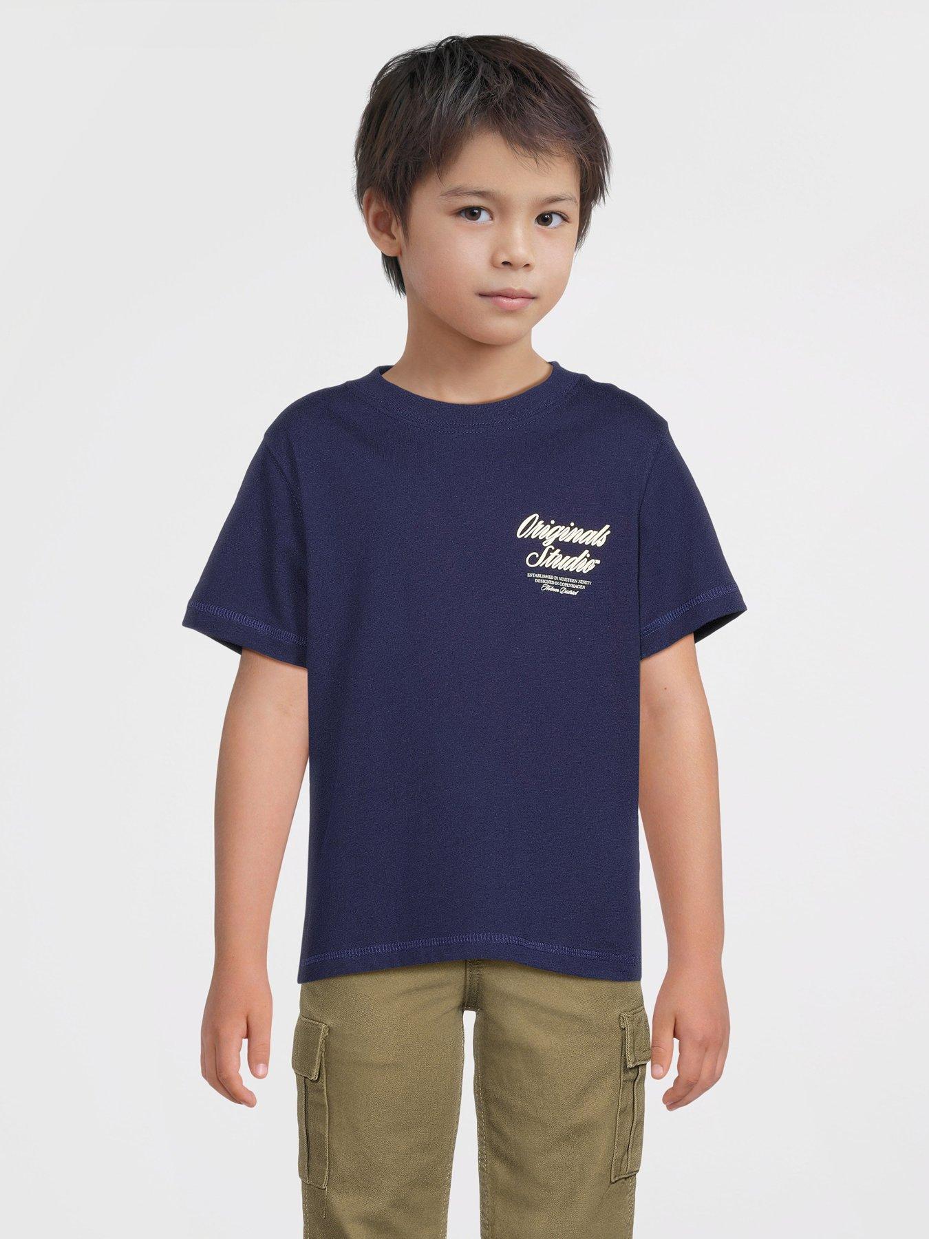 Jack & Jones Mini Younger Boys Typo Print Short Sleeve T-shirt - Blue