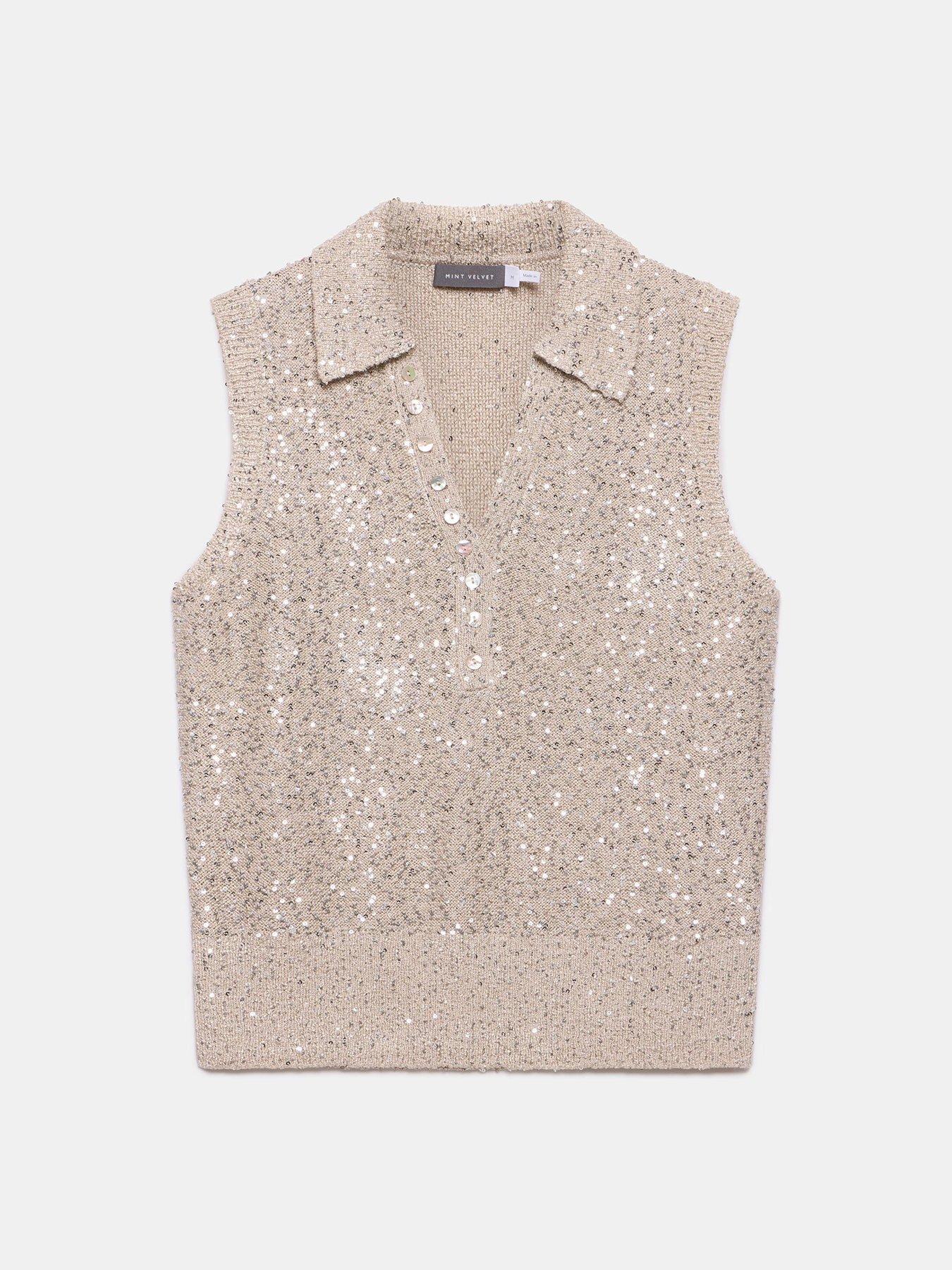mint-velvet-neutral-sequin-polo-top-creamdetail