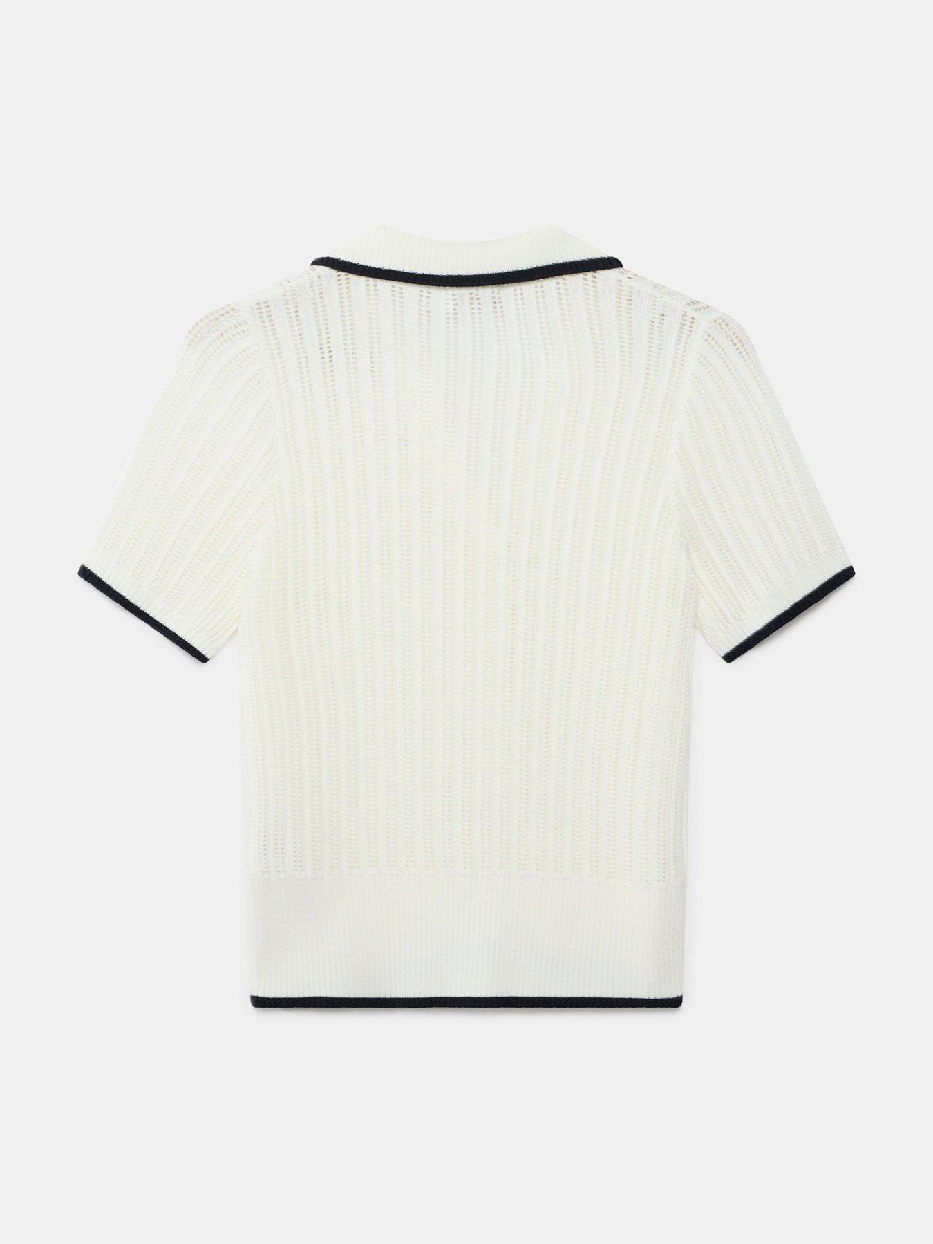 Image 6 of 6 of Mint Velvet Ivory Cotton Blend Polo Top - White