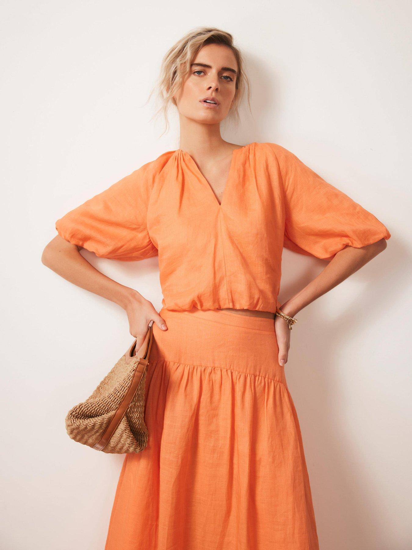 Image 1 of 6 of Mint Velvet Puff Sleeve Top - Orange