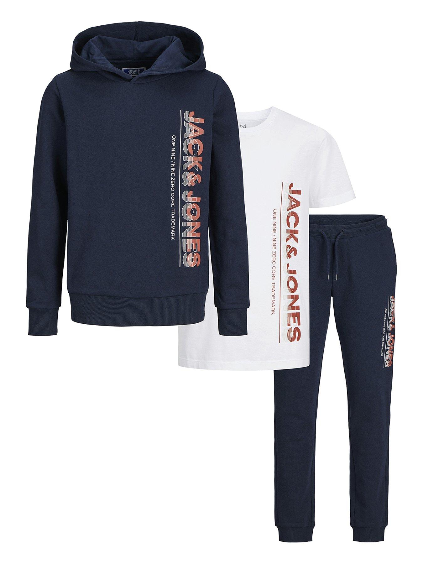 Jack & Jones Junior Boys Structure 3 Piece Hoodie, T-shirt Joggers Set - Navy