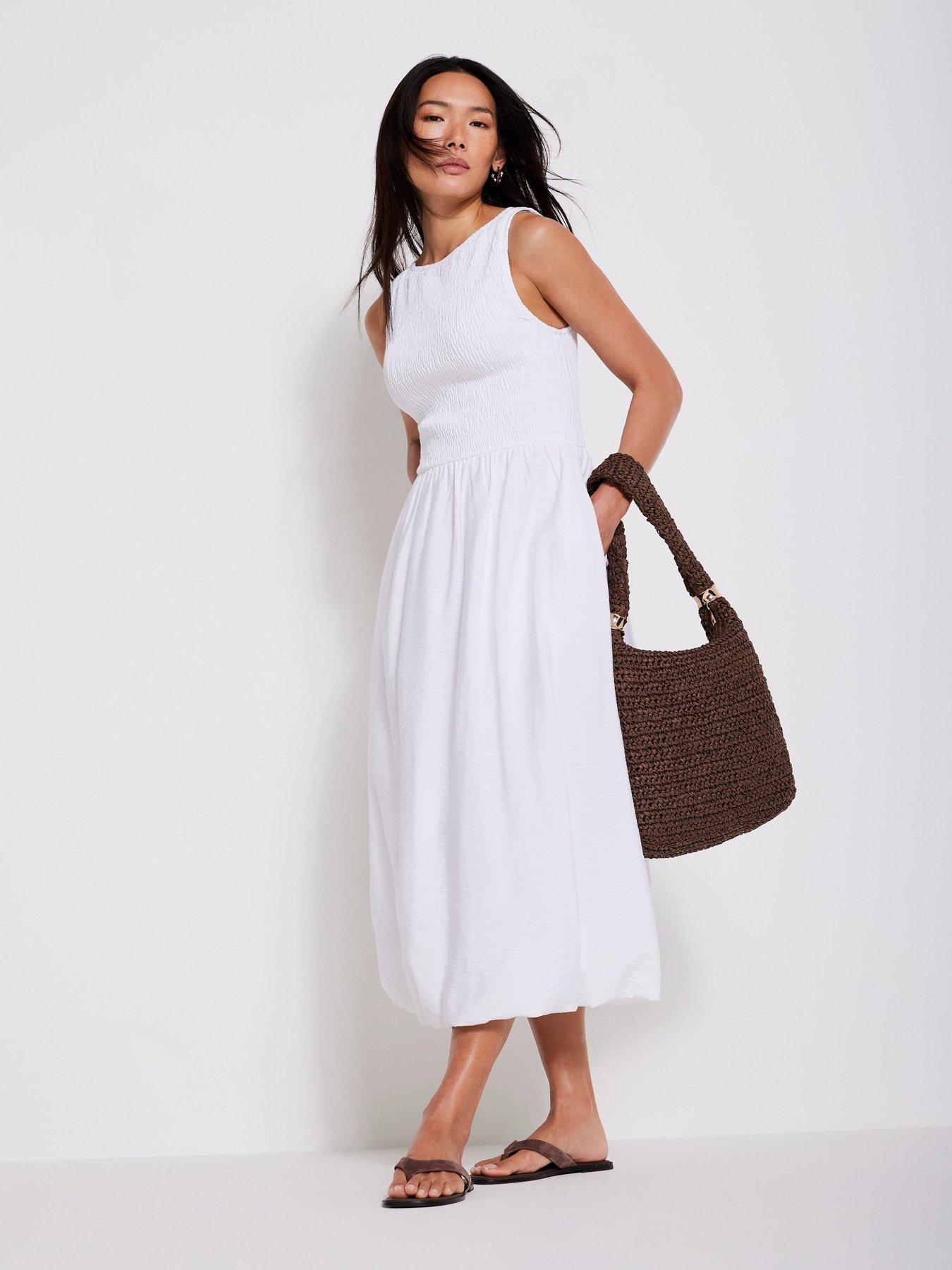 Image 2 of 6 of Mint Velvet Bubble Hem Midi Dress - White