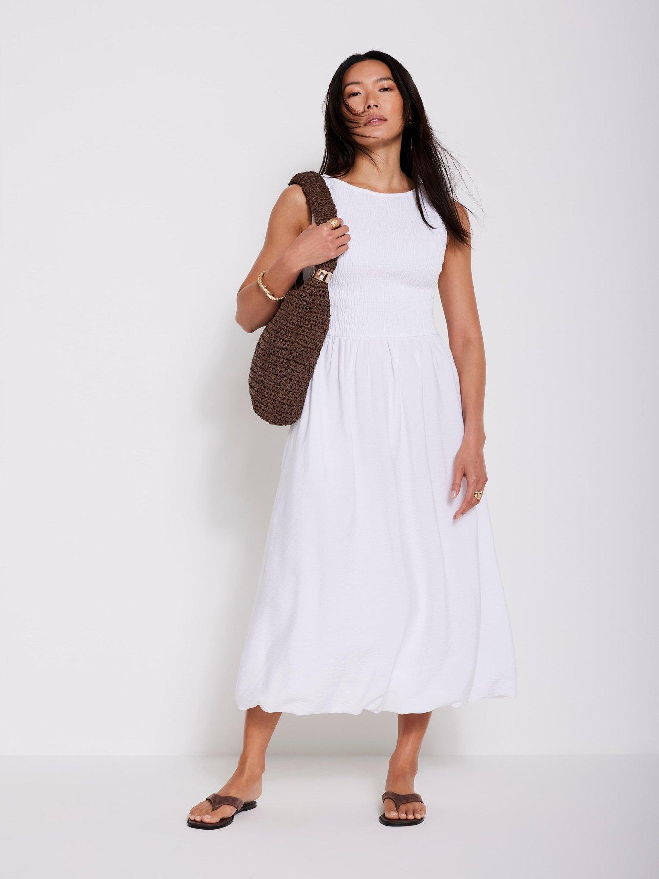 Image 4 of 6 of Mint Velvet Bubble Hem Midi Dress - White