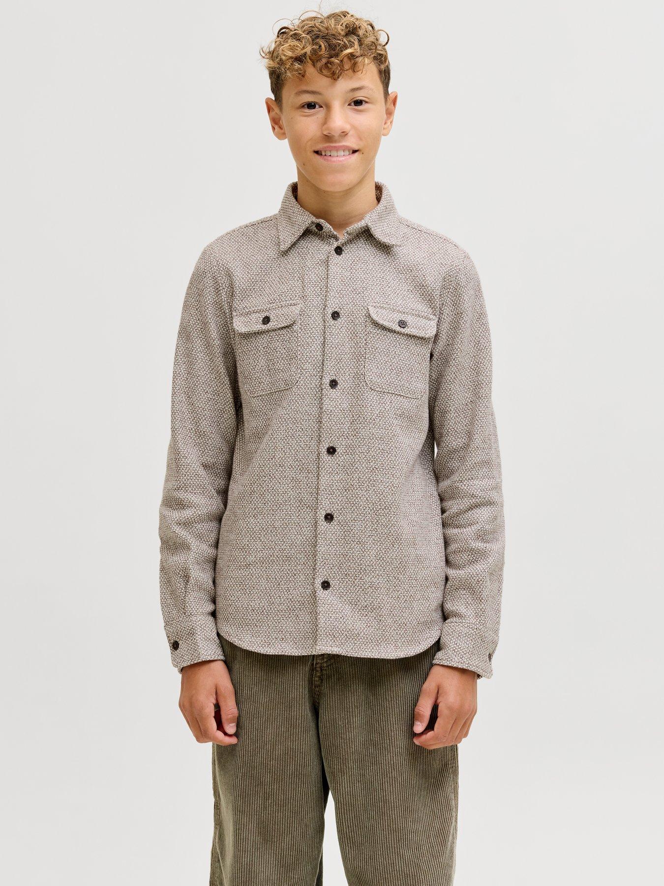 Image 1 of 6 of Jack & Jones Junior Boys Melange Long Sleeve Overshirt - Beige