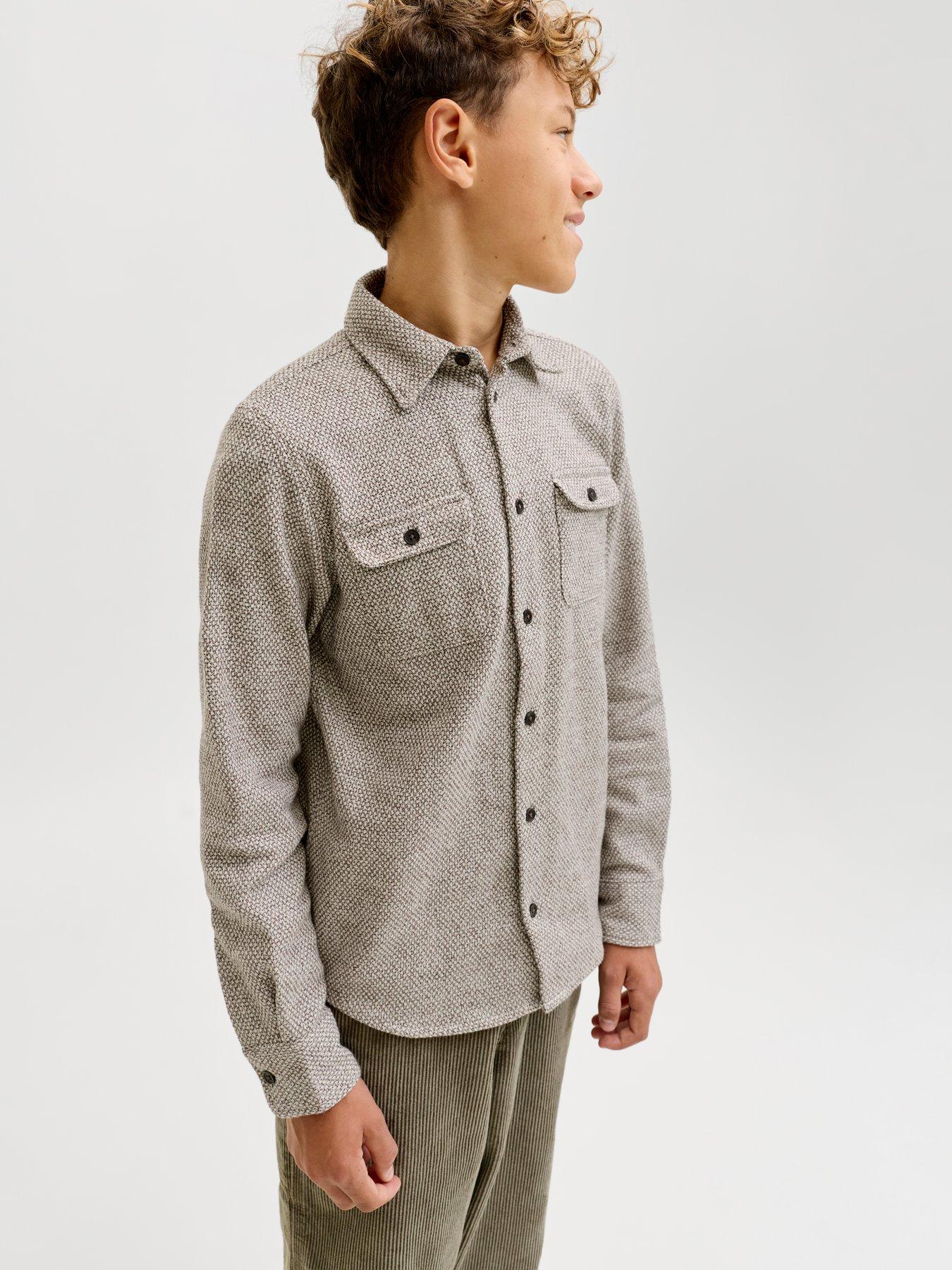 Image 4 of 6 of Jack & Jones Junior Boys Melange Long Sleeve Overshirt - Beige