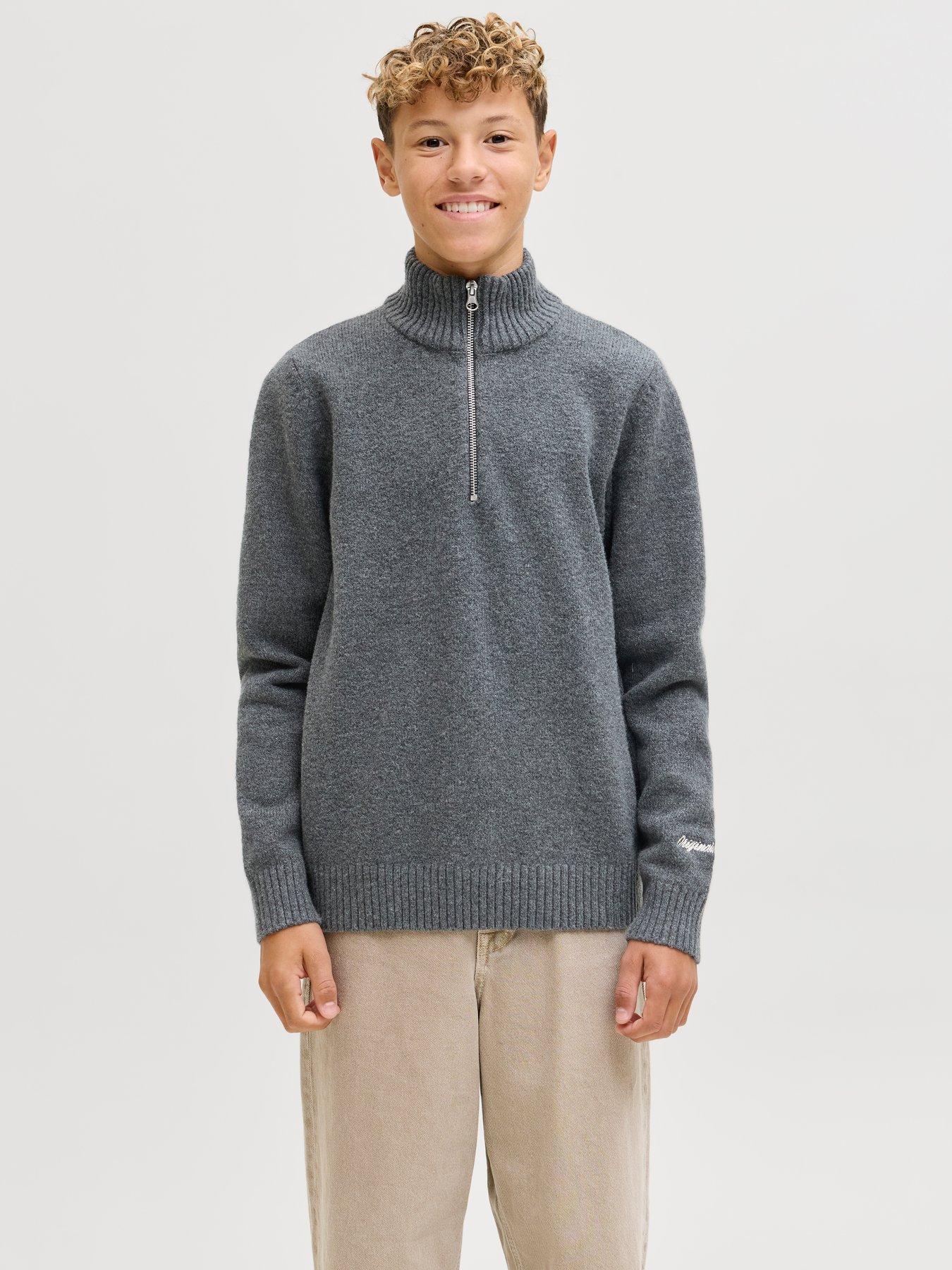 Jack & Jones Junior Boys Half Zip Knitted Jumper - Grey