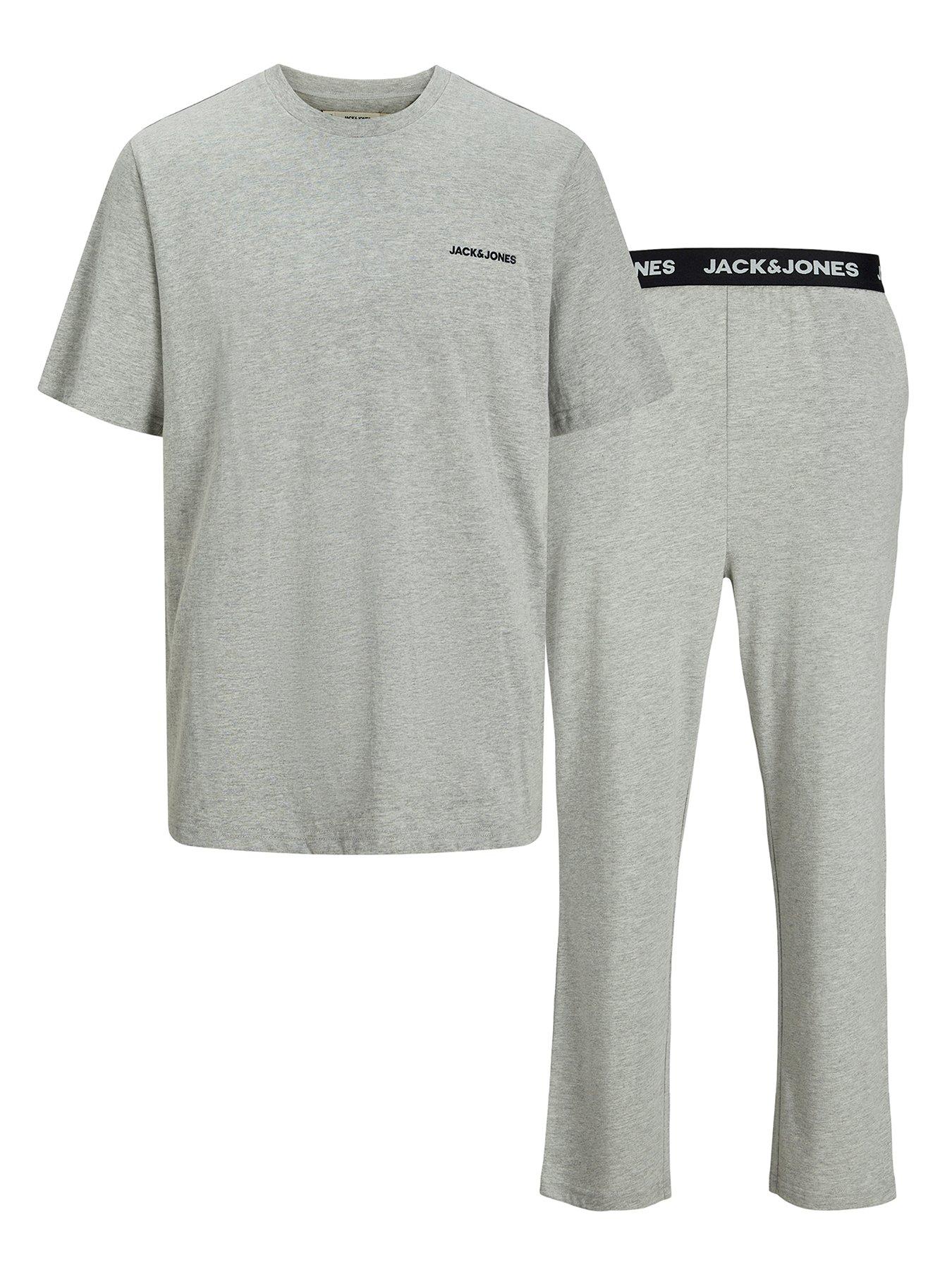 Jack & Jones Junior Boys Everest Short Sleeve T-Shirt  &  Pants Pyjama Set - Light Grey