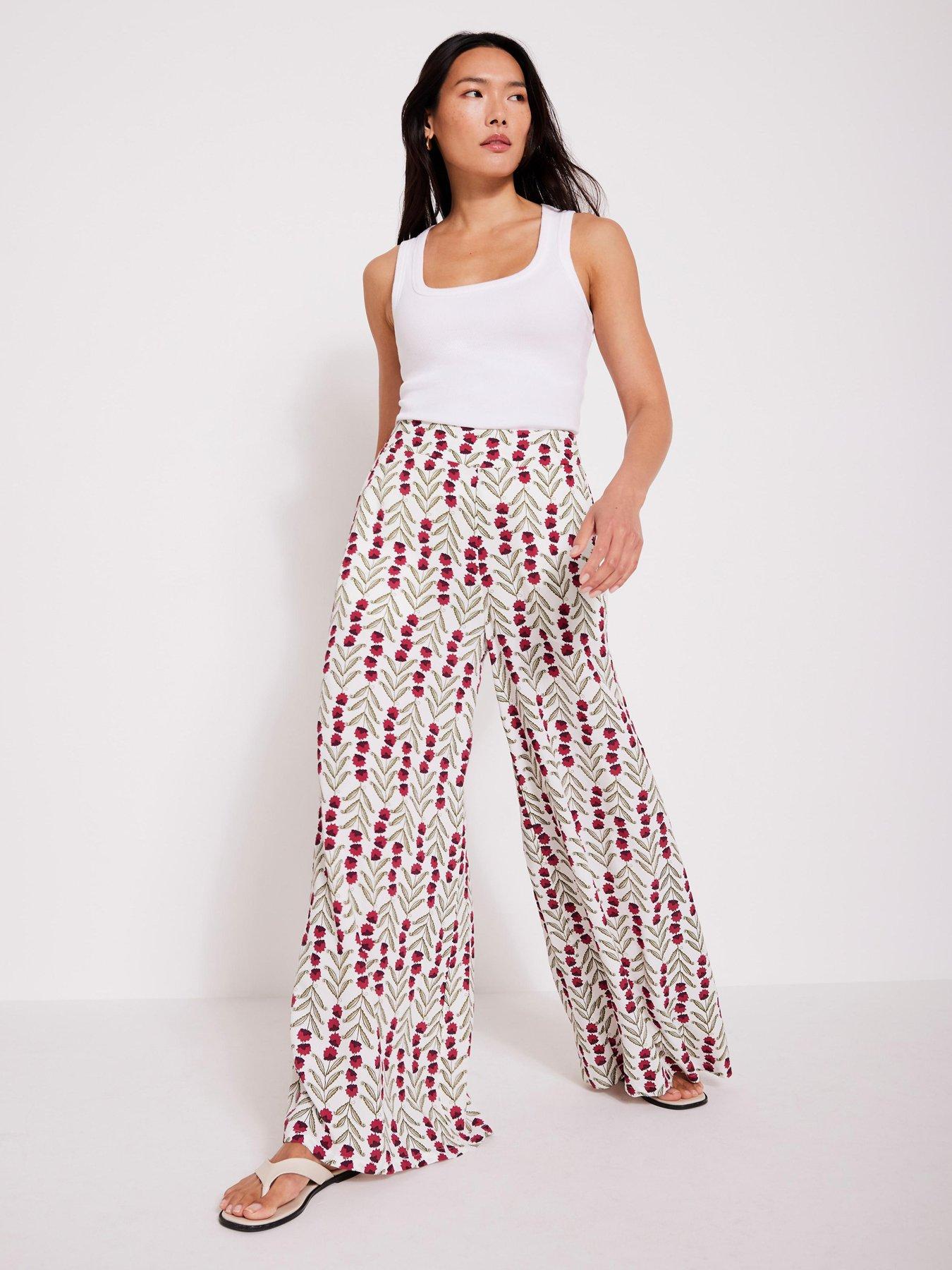 Image of Mint Velvet Floral Print Wide Leg Trouser - Cream