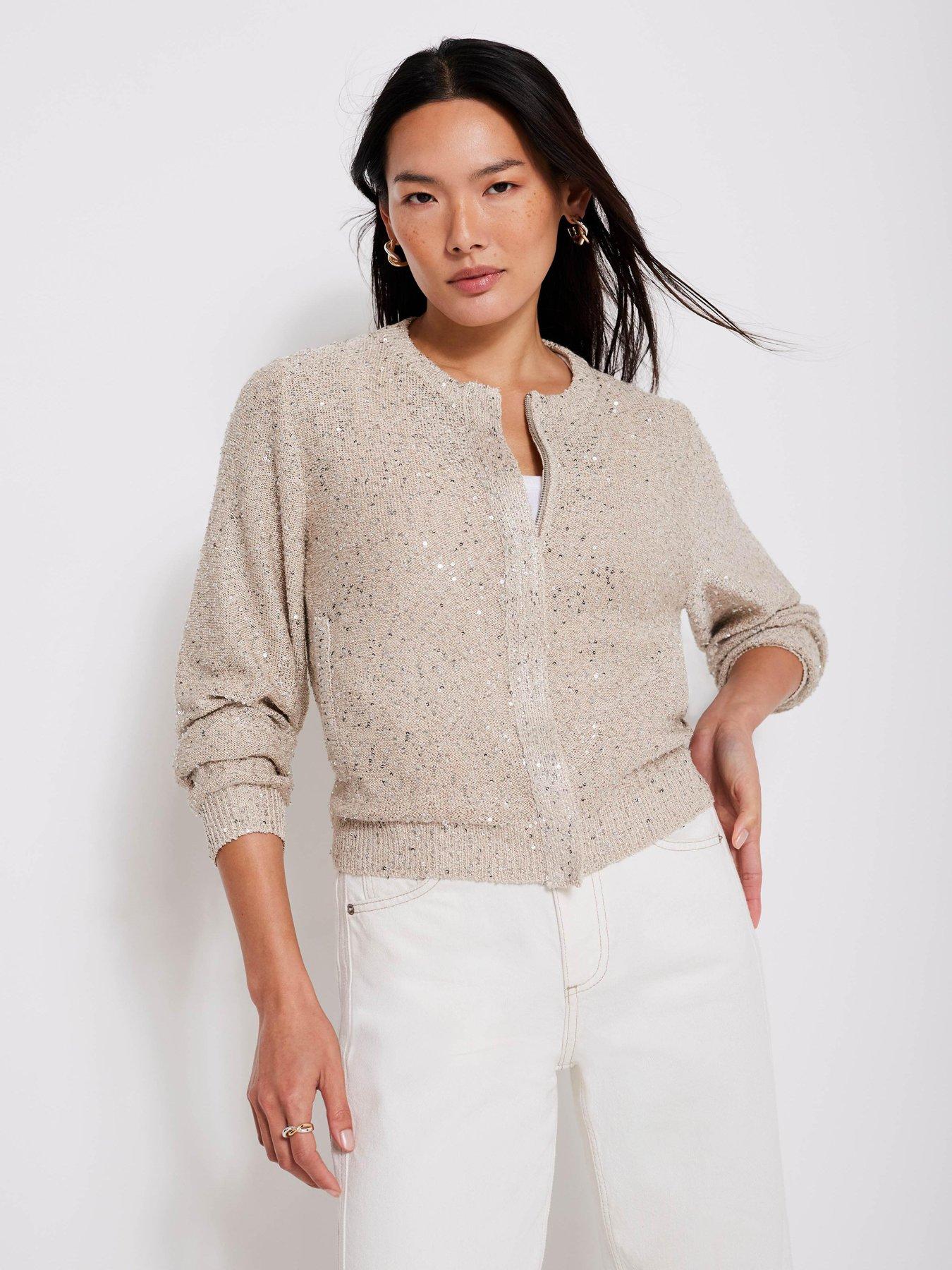 Image of Mint Velvet Neutral Sequin Knit Jacket - Cream
