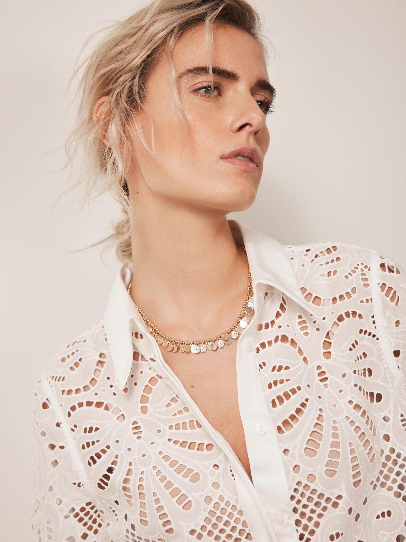 Image 3 of 6 of Mint Velvet Broderie Shirt - White
