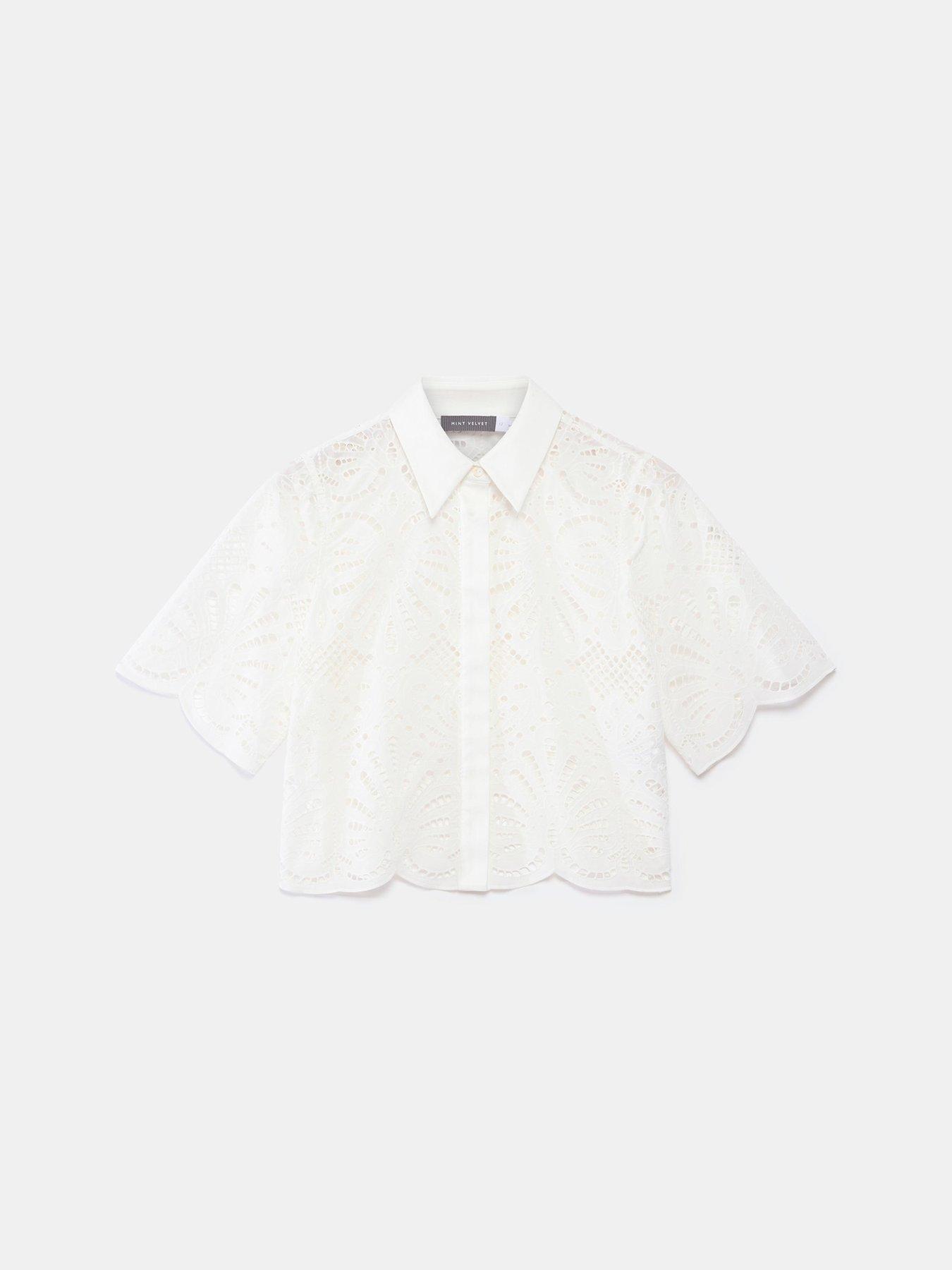 Image 5 of 6 of Mint Velvet Broderie Shirt - White