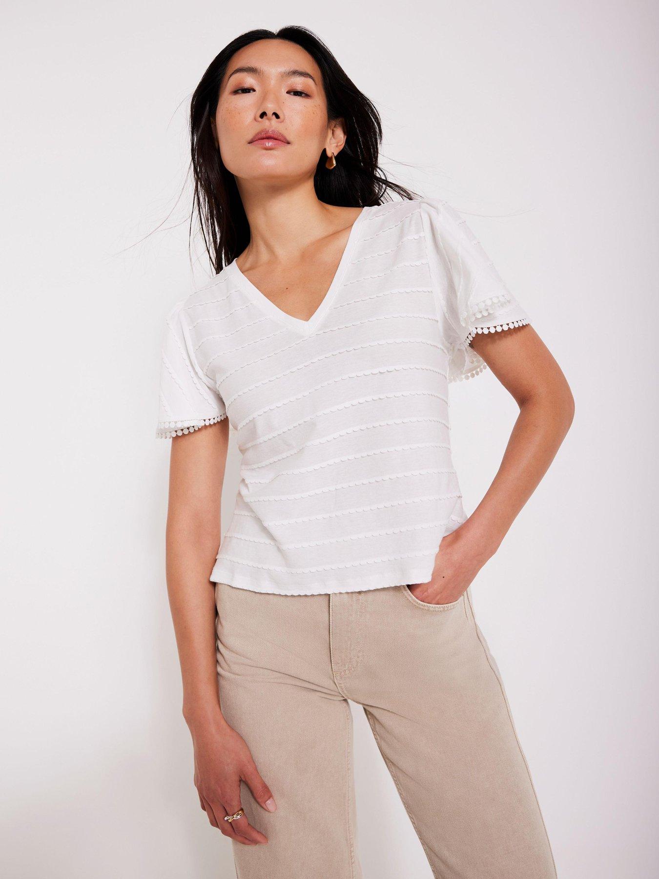 Mint Velvet Ivory V-Neck Top - White