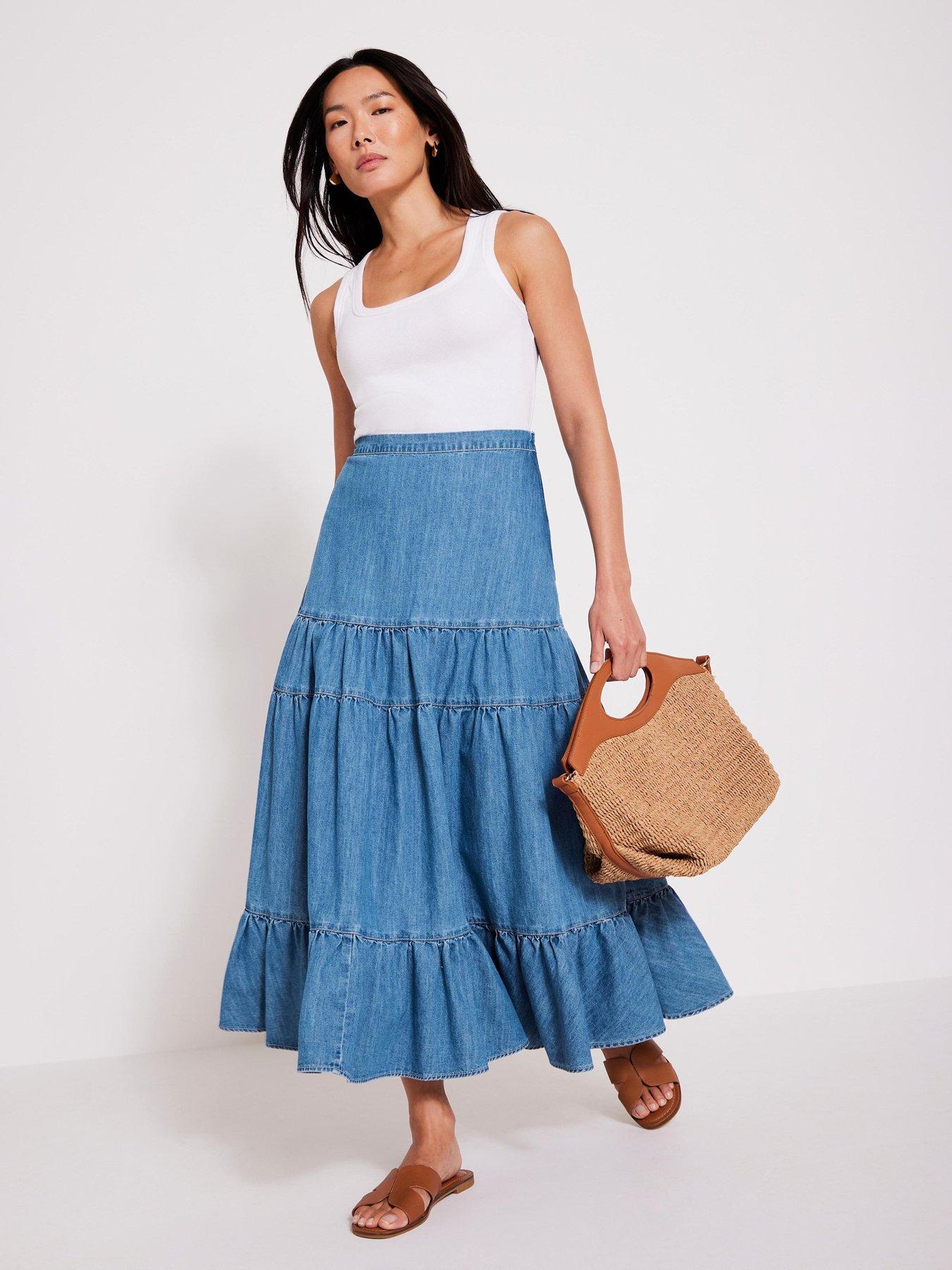 Mint Velvet Indigo Tiered Denim Skirt - Blue
