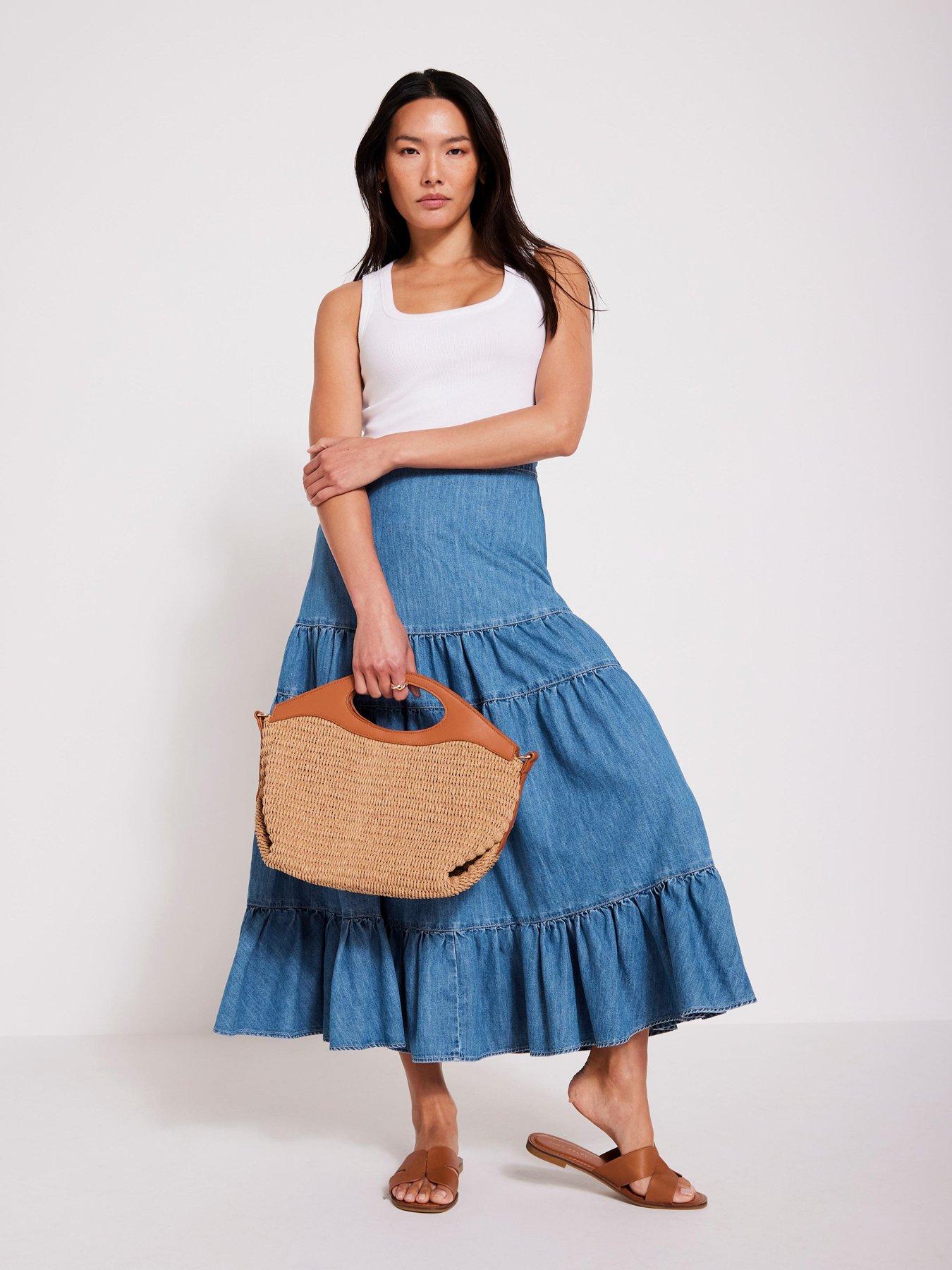 Image 2 of 6 of Mint Velvet Indigo Tiered Denim Skirt - Blue