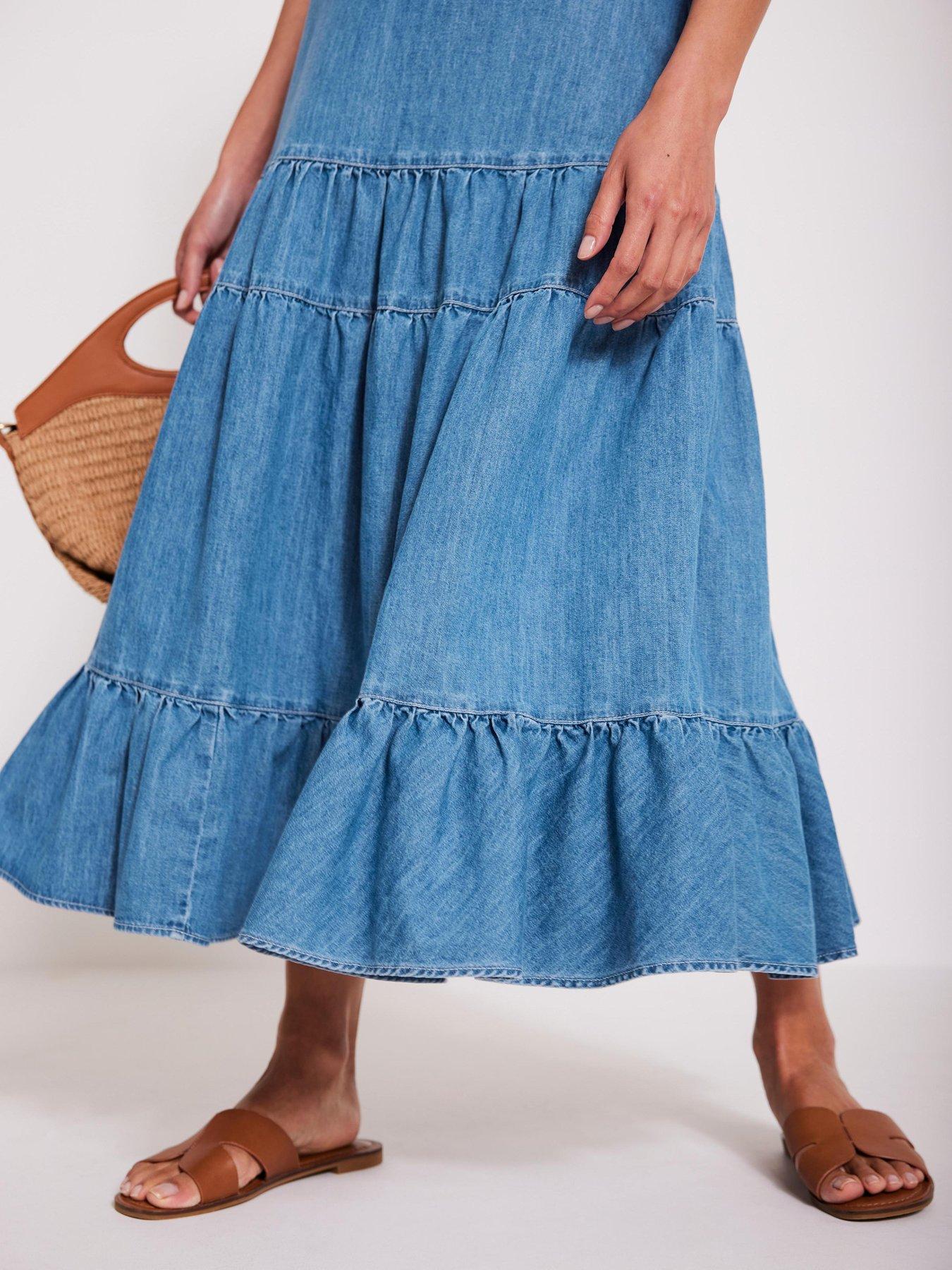 Image 3 of 6 of Mint Velvet Indigo Tiered Denim Skirt - Blue