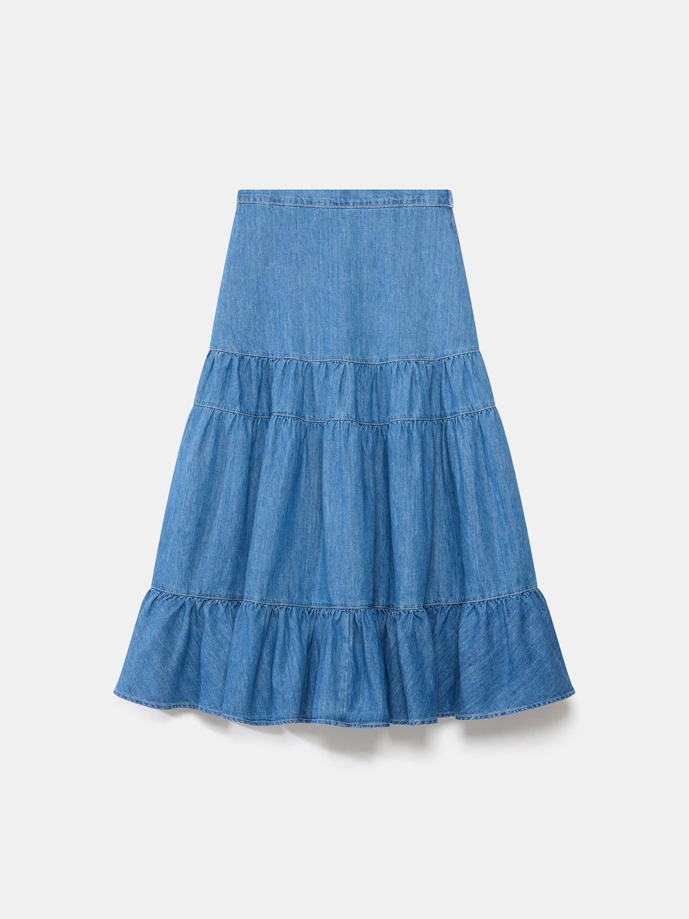 Image 5 of 6 of Mint Velvet Indigo Tiered Denim Skirt - Blue