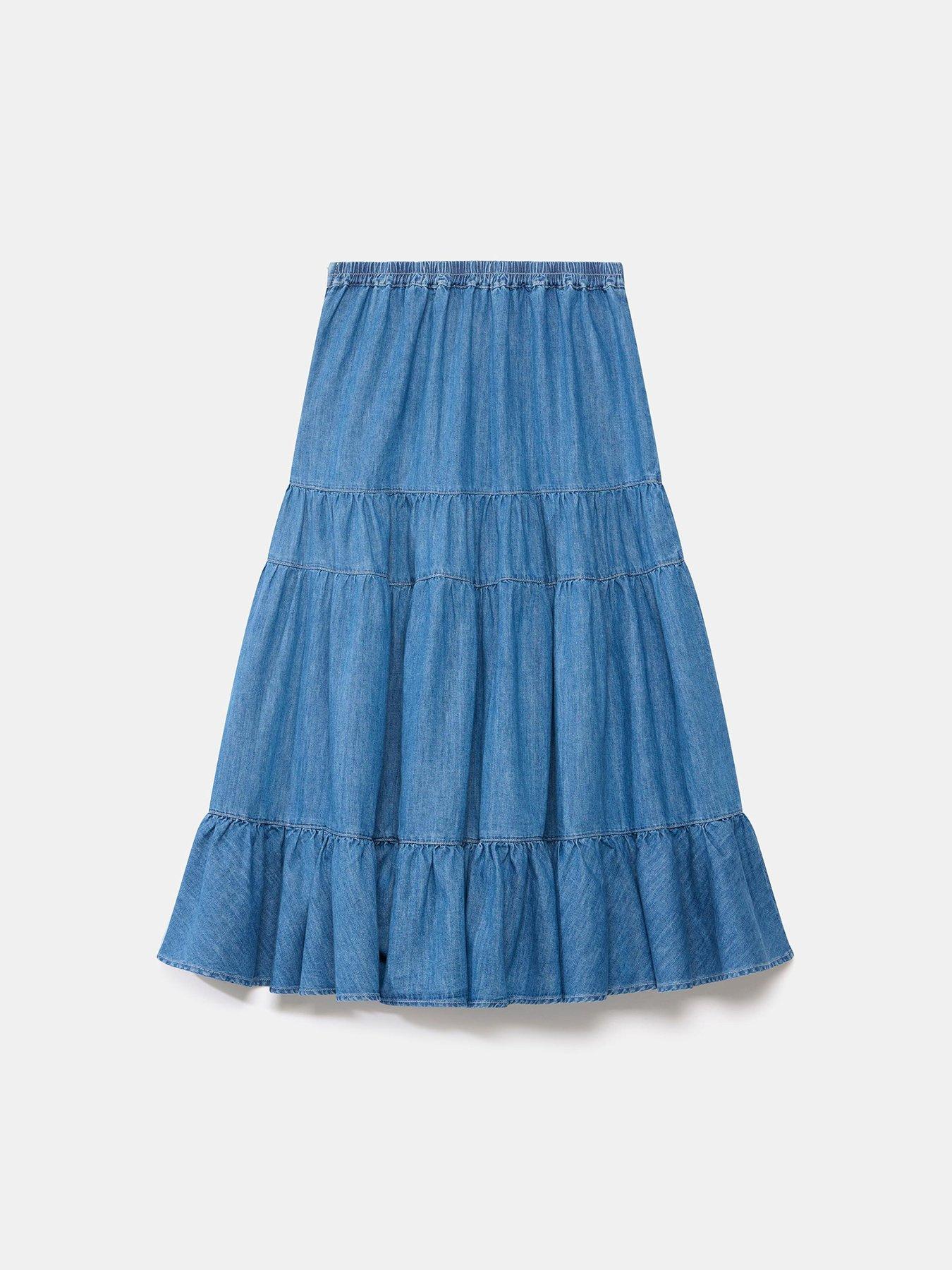 Image 6 of 6 of Mint Velvet Indigo Tiered Denim Skirt - Blue