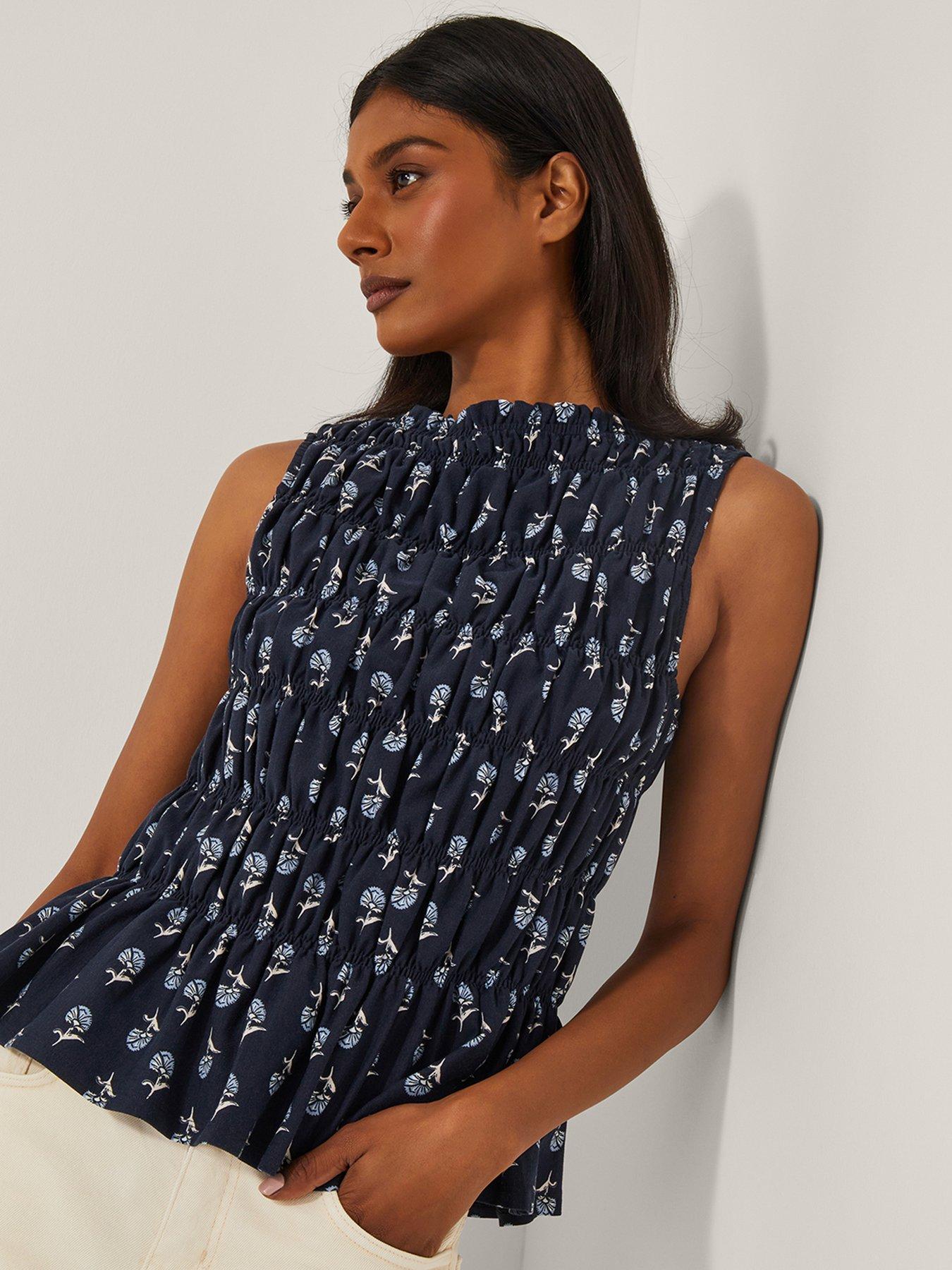 monsoon-deniz-geo-shirred-sleeveless-top-navyfront