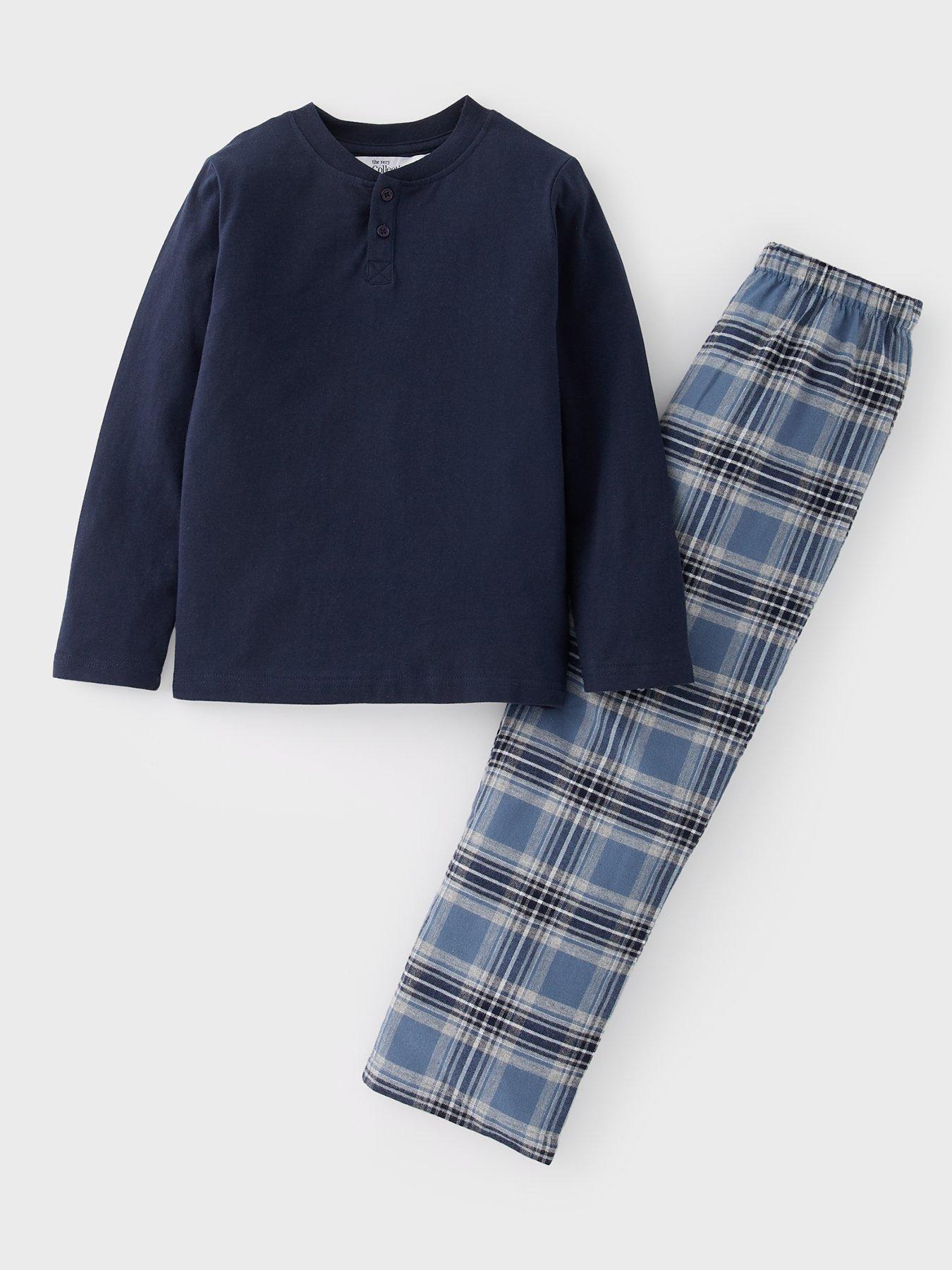 The Very Collection Boys Check Woven Bottoms And Long Sleeve Tshirt Set - Blue