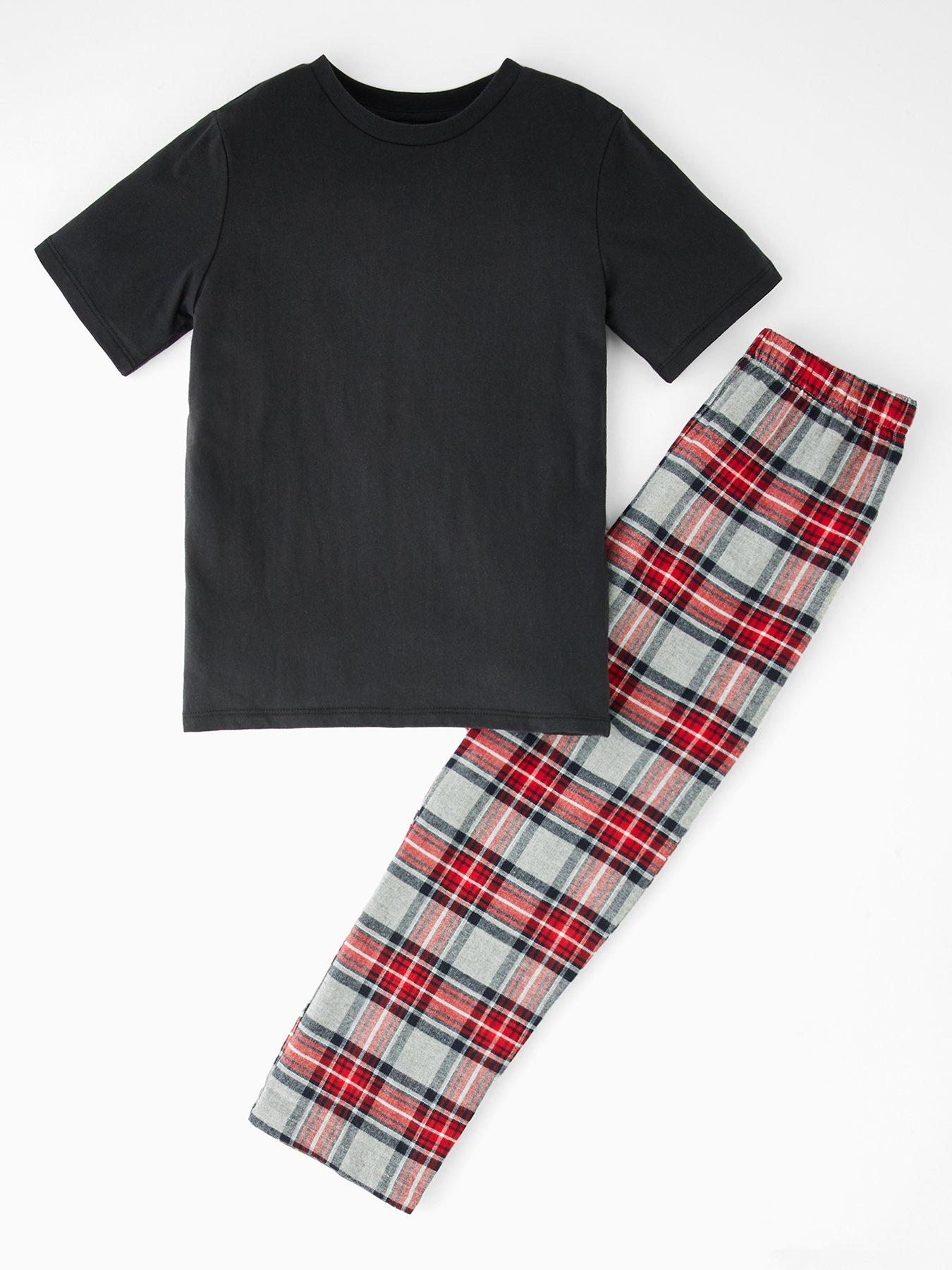 Image 1 of 4 of The Very Collection Boys Check Woven Bottoms And Short Sleeve T-Shirt Set - Red