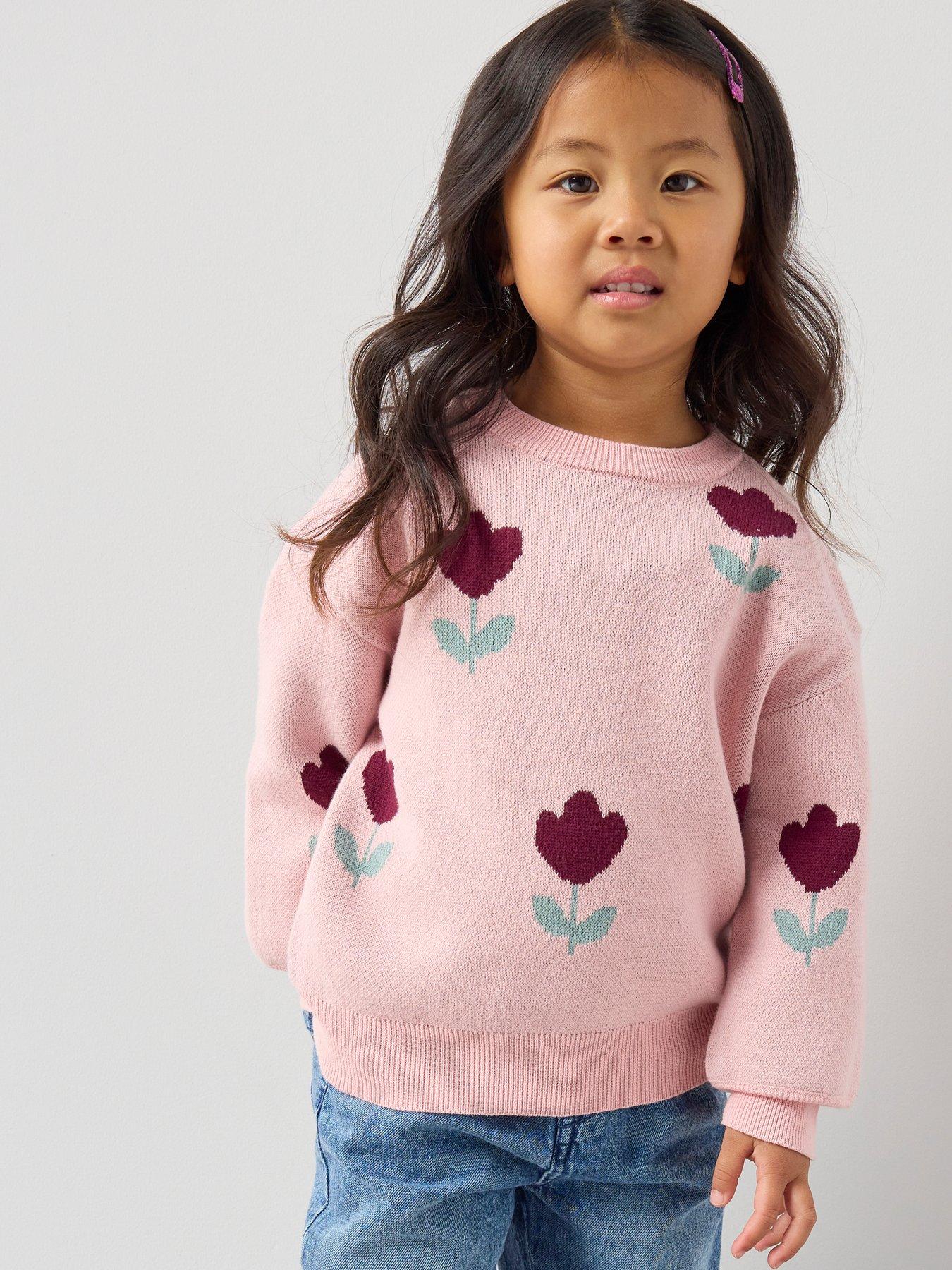 The Very Collection Girls Tulip Print Knitted Jumper - Cream