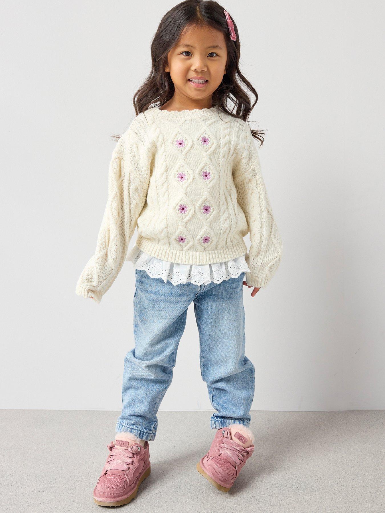 the-very-collection-girls-embroidered-floral-cable-knit-jumper-with-lace-hem-trim-creamback