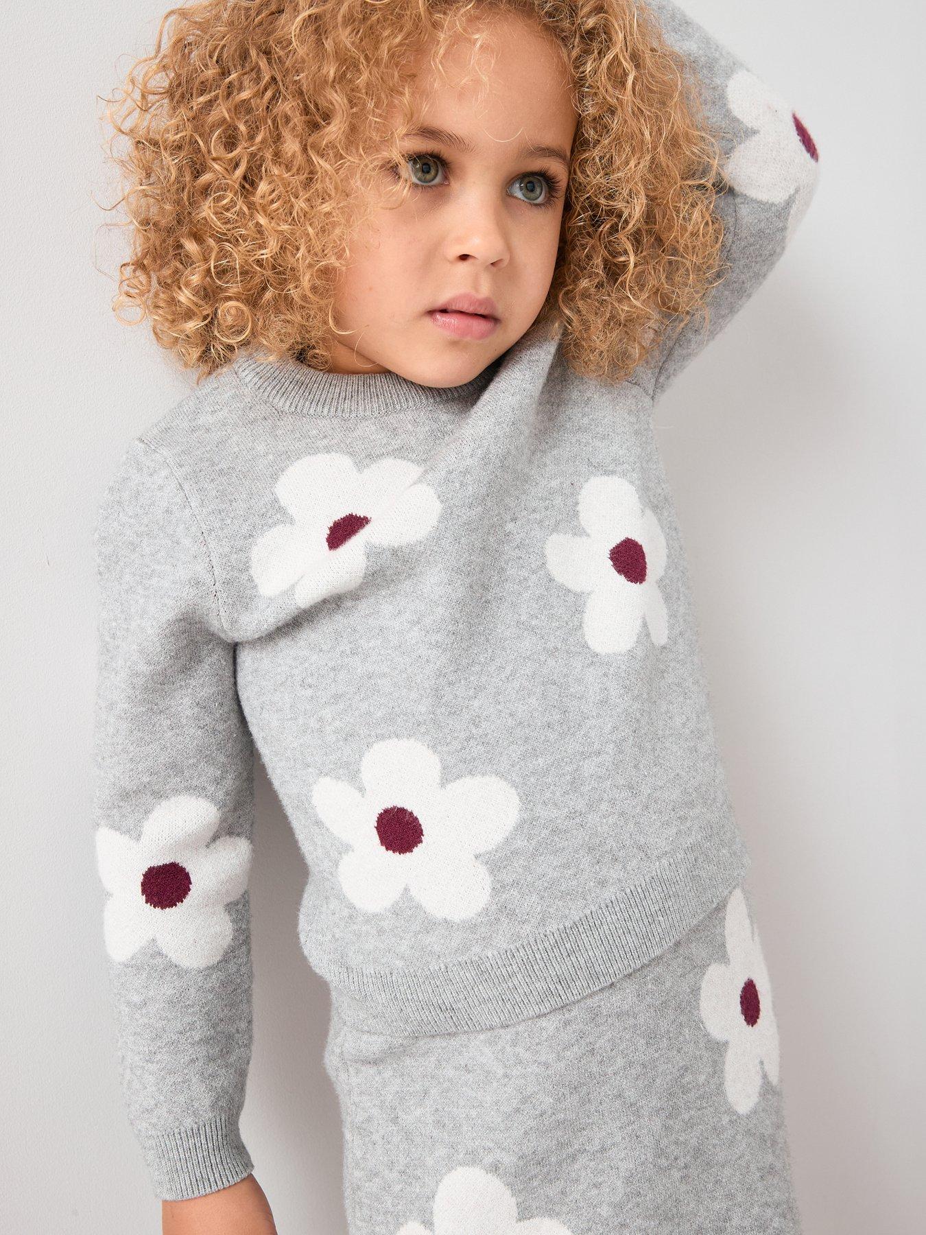 Image 2 of 3 of Mini V by Very Girls 2 Piece&nbsp;Printed Floral Knitted Jumper and Skirt Set - Grey
