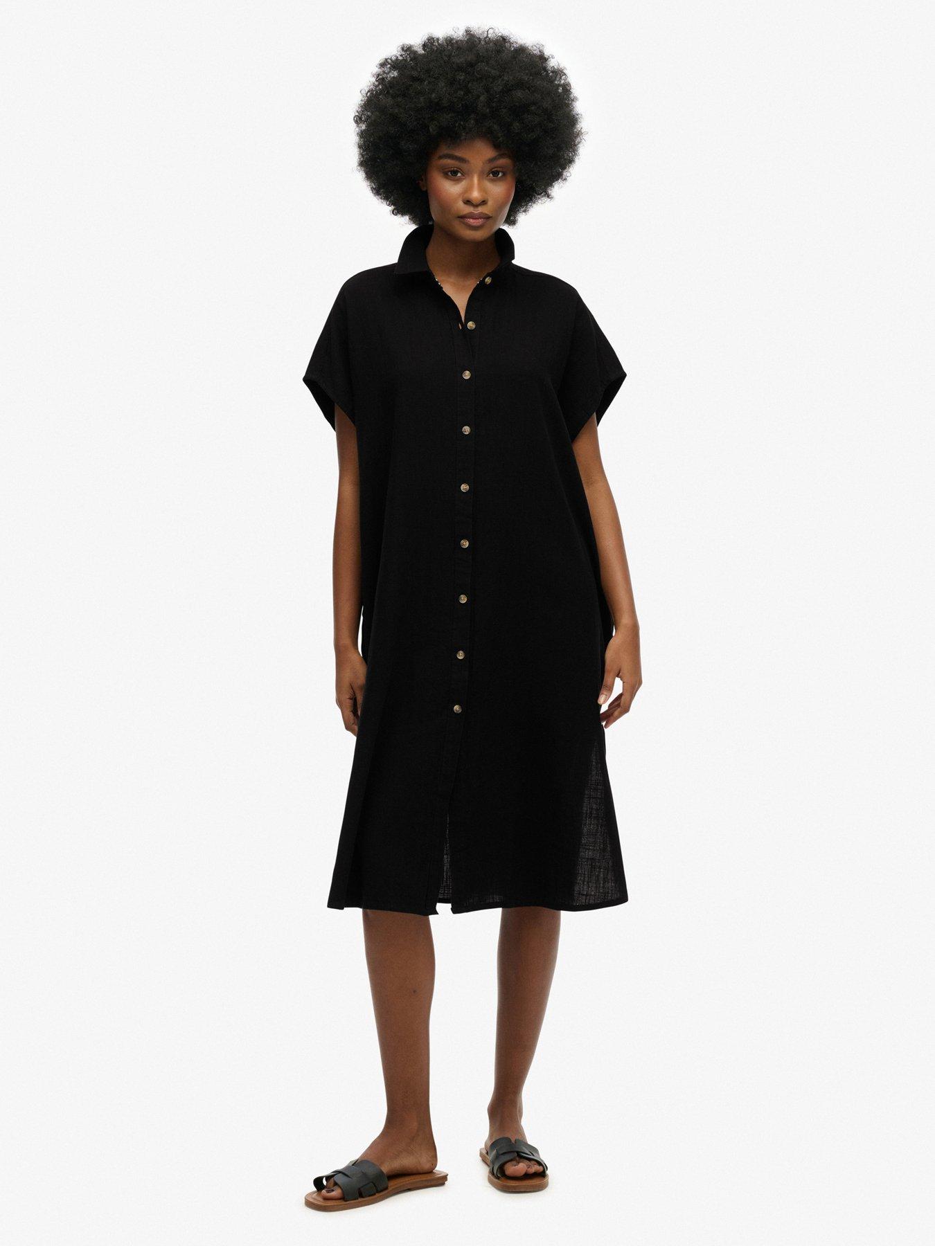 Image 1 of 6 of Superdry Oversized Midi Shirt Dress - Black
