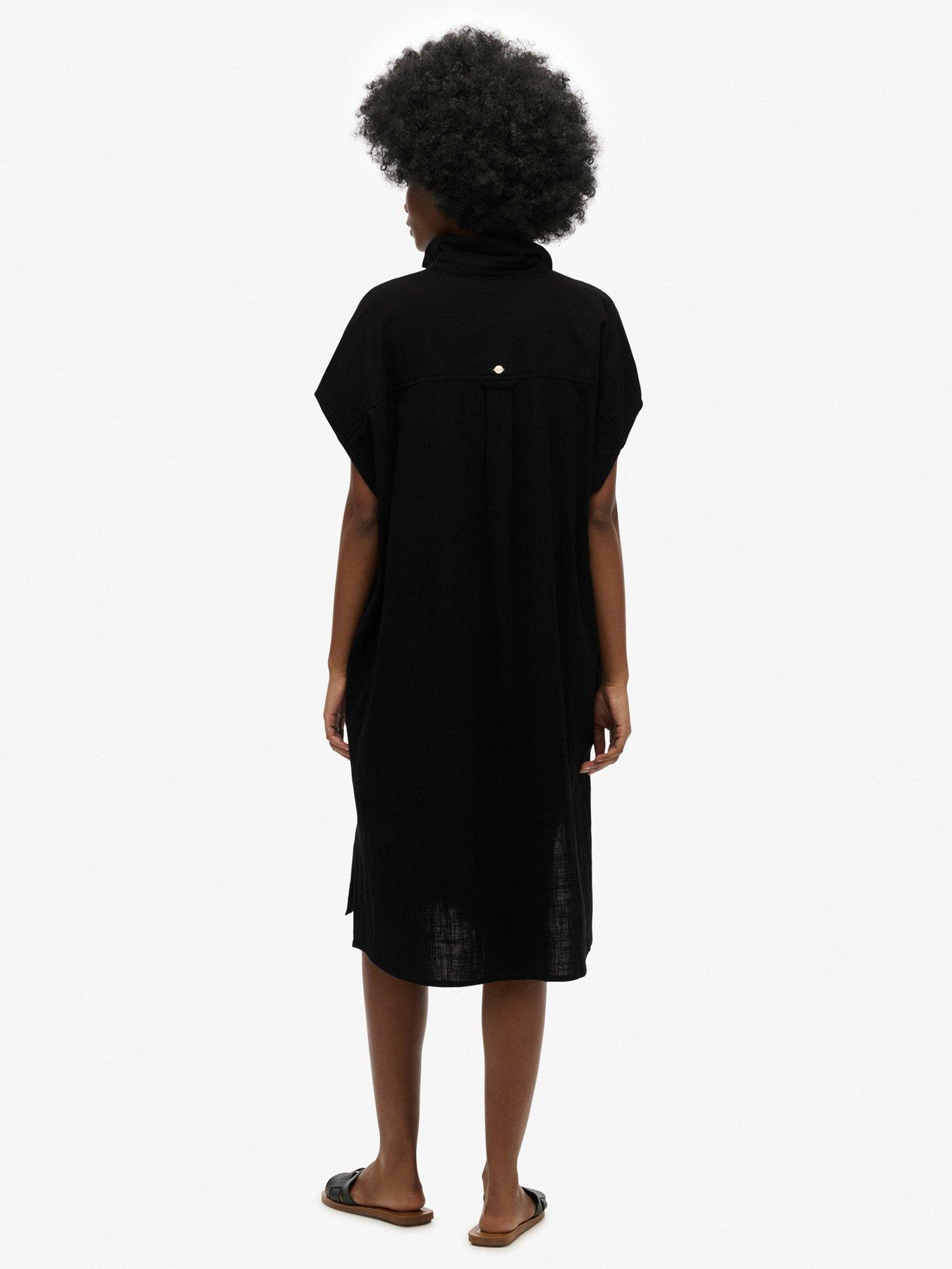 Image 2 of 6 of Superdry Oversized Midi Shirt Dress - Black