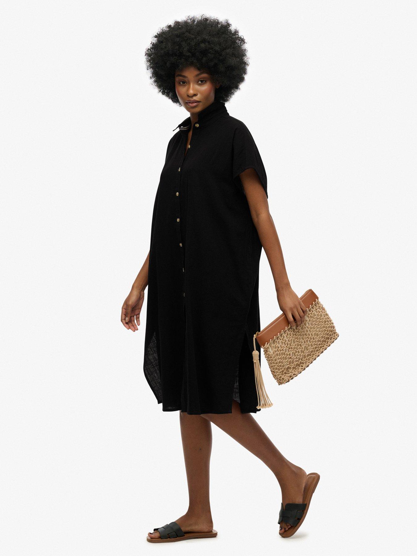 Image 3 of 6 of Superdry Oversized Midi Shirt Dress - Black