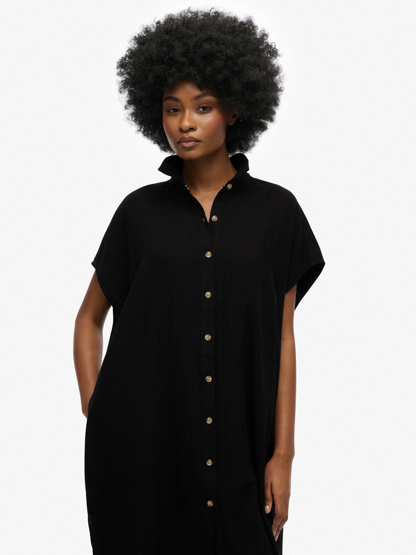 Image 4 of 6 of Superdry Oversized Midi Shirt Dress - Black